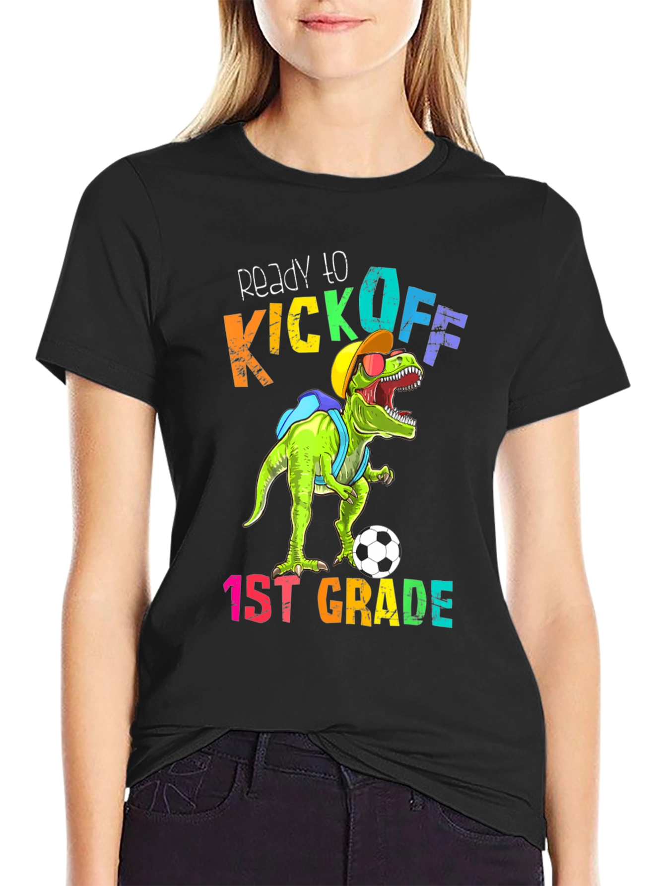 Camiseta Divertida Dinosaurio Fútbol Primer Grado
