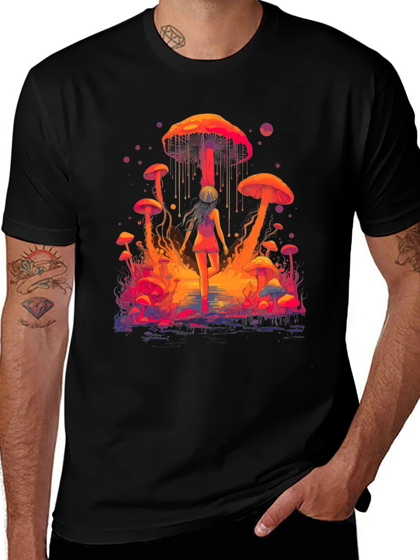 Camiseta Hombre Diseño Fantasía de Hongos Psicodélicos