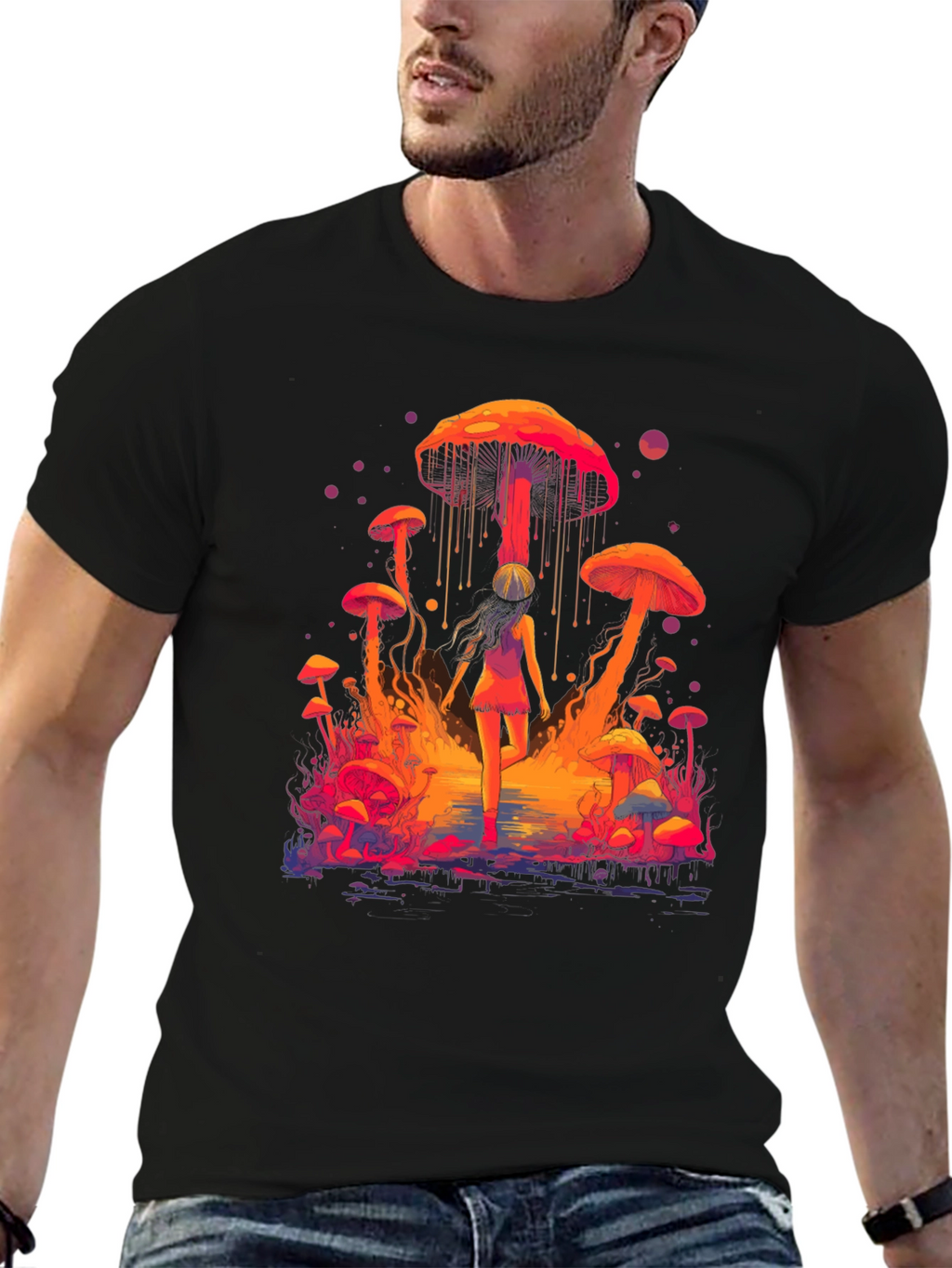 Camiseta Hombre Diseño Fantasía de Hongos Psicodélicos