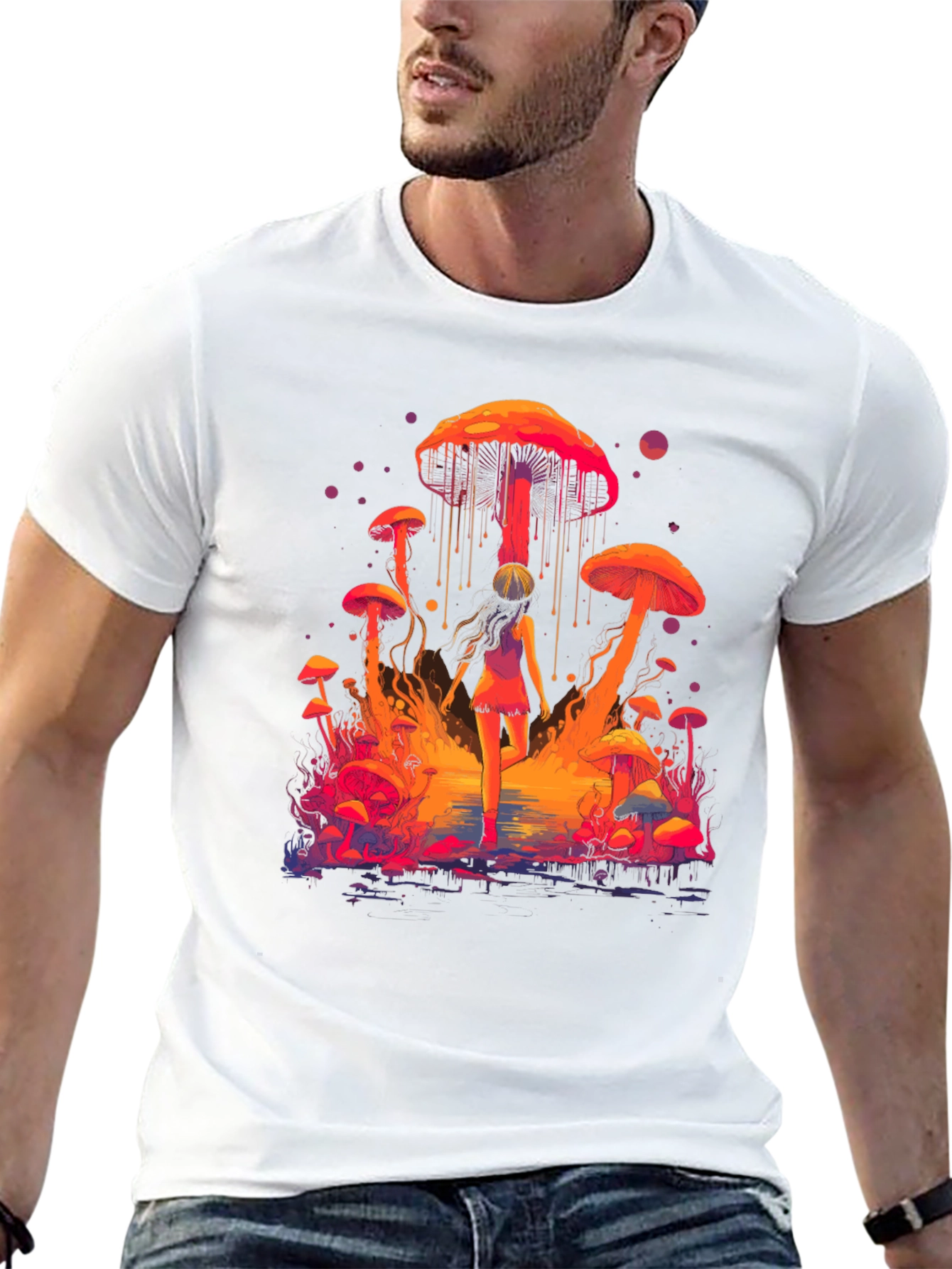 Camiseta Hombre Diseño Fantasía de Hongos Psicodélicos