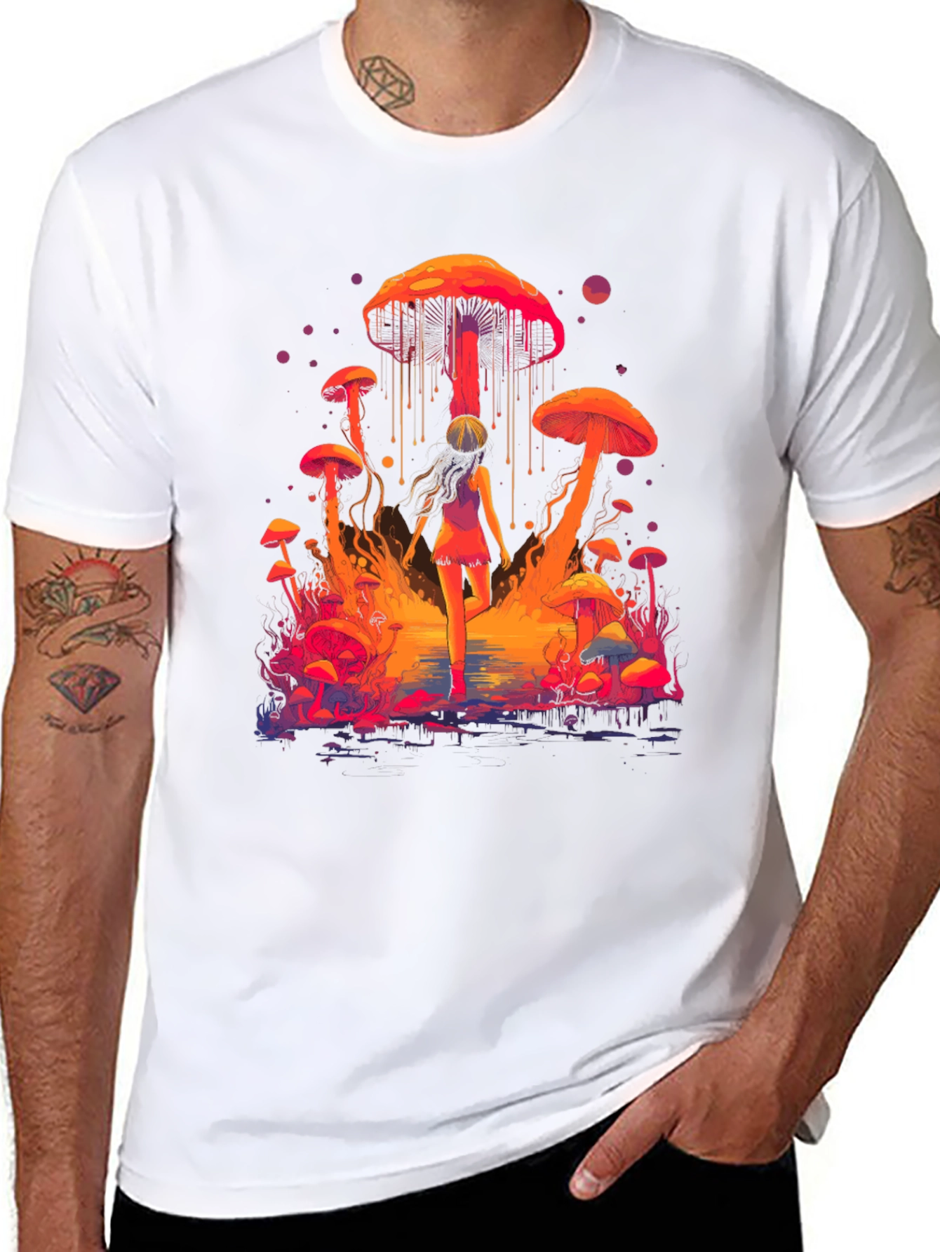 Camiseta Hombre Diseño Fantasía de Hongos Psicodélicos