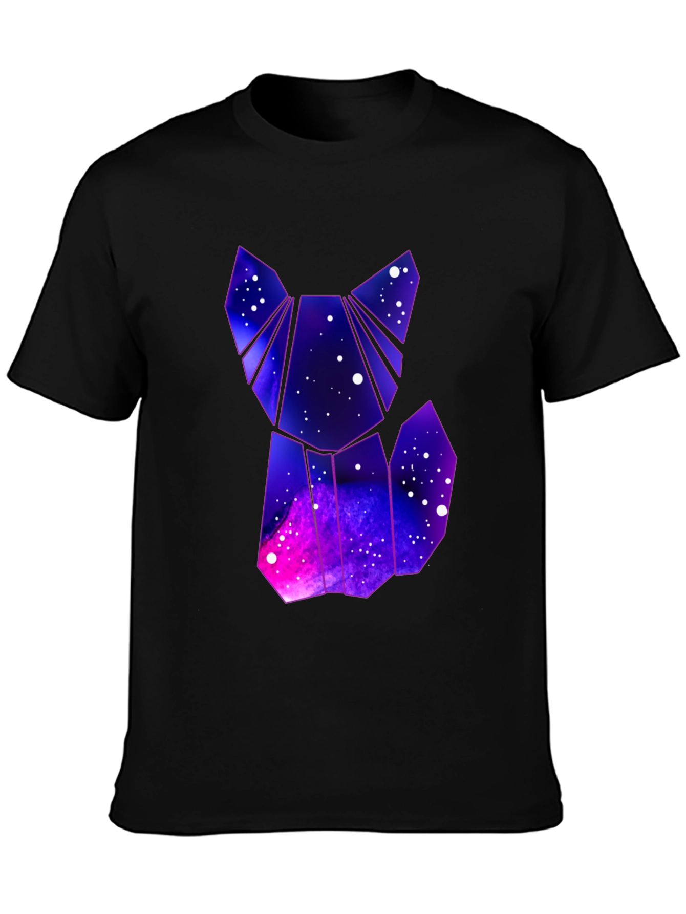 Camiseta Hombre Negra Diseño Gato Galaxia