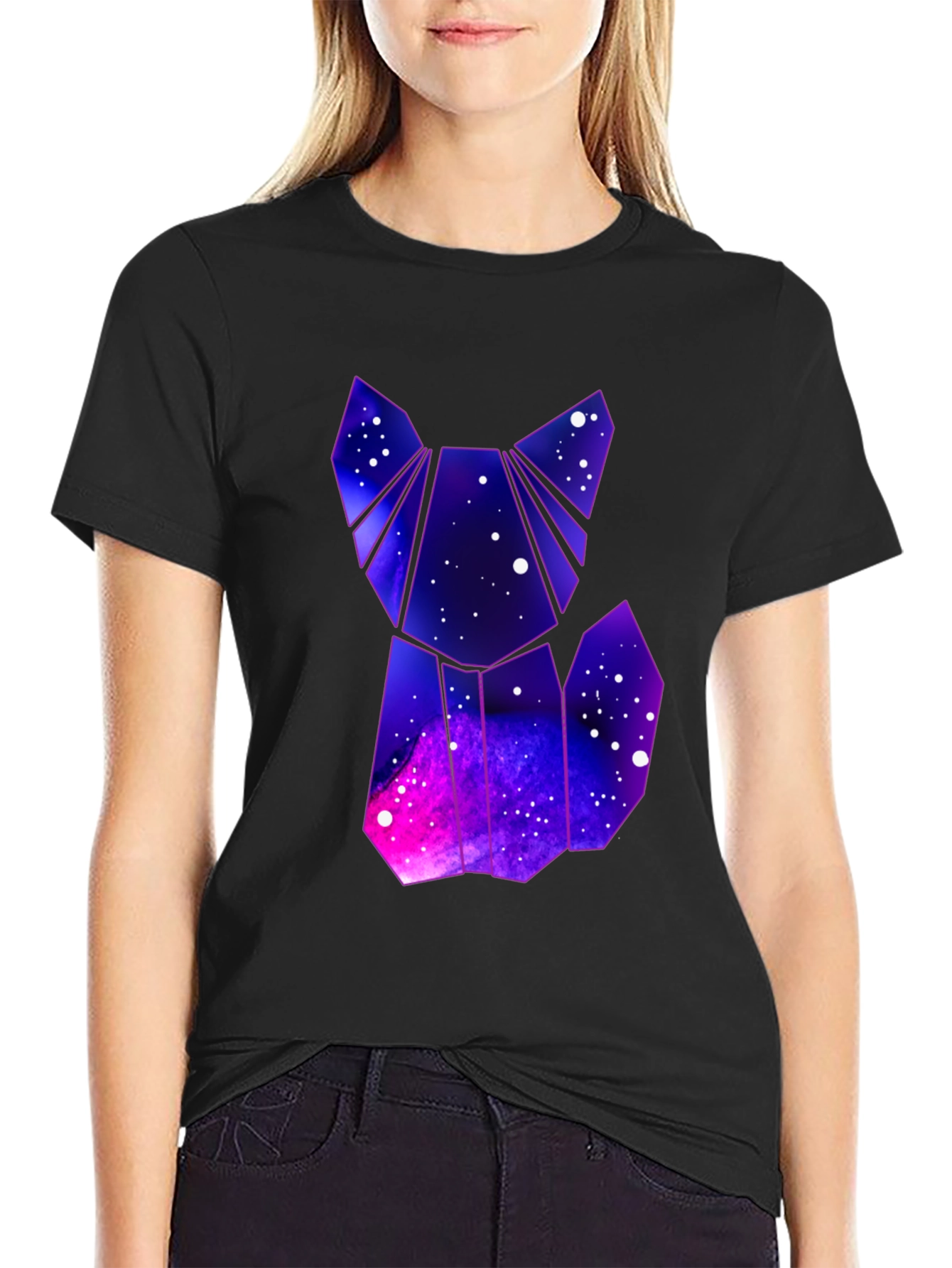 Camiseta Hombre Negra Diseño Gato Galaxia