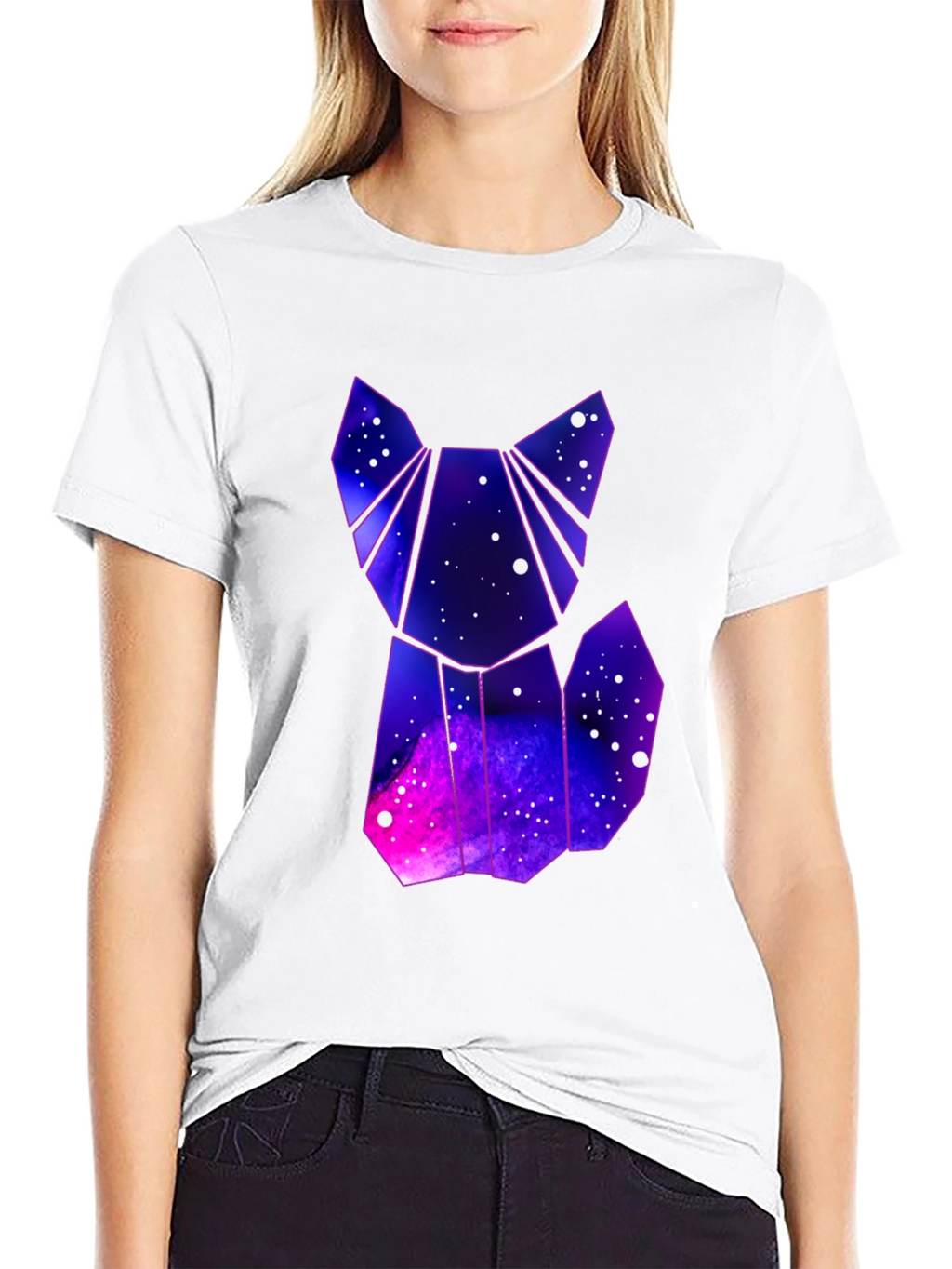 Camiseta Hombre Negra Diseño Gato Galaxia