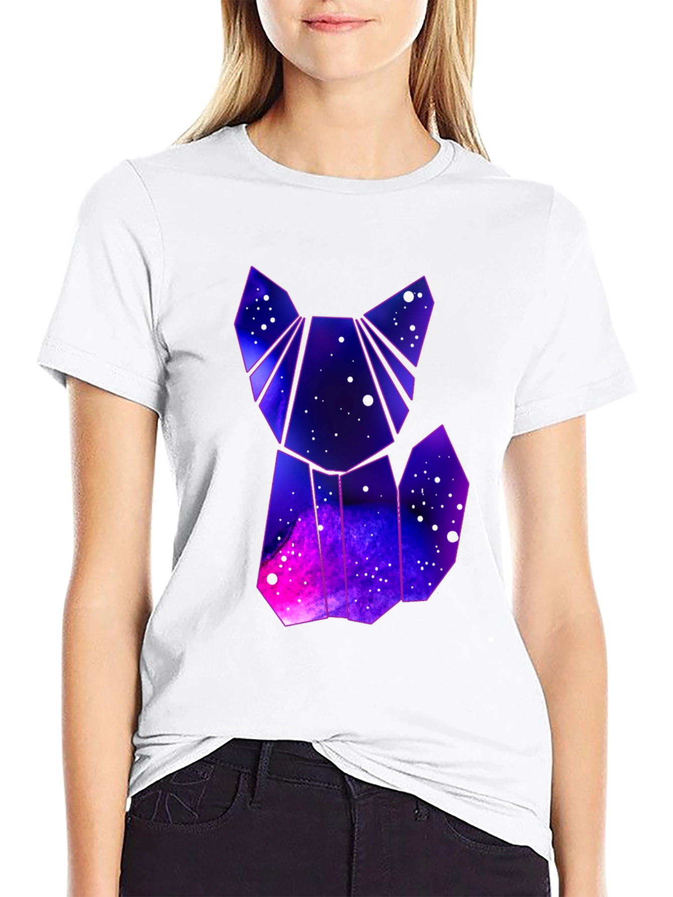 Camiseta Hombre Negra Diseño Gato Galaxia