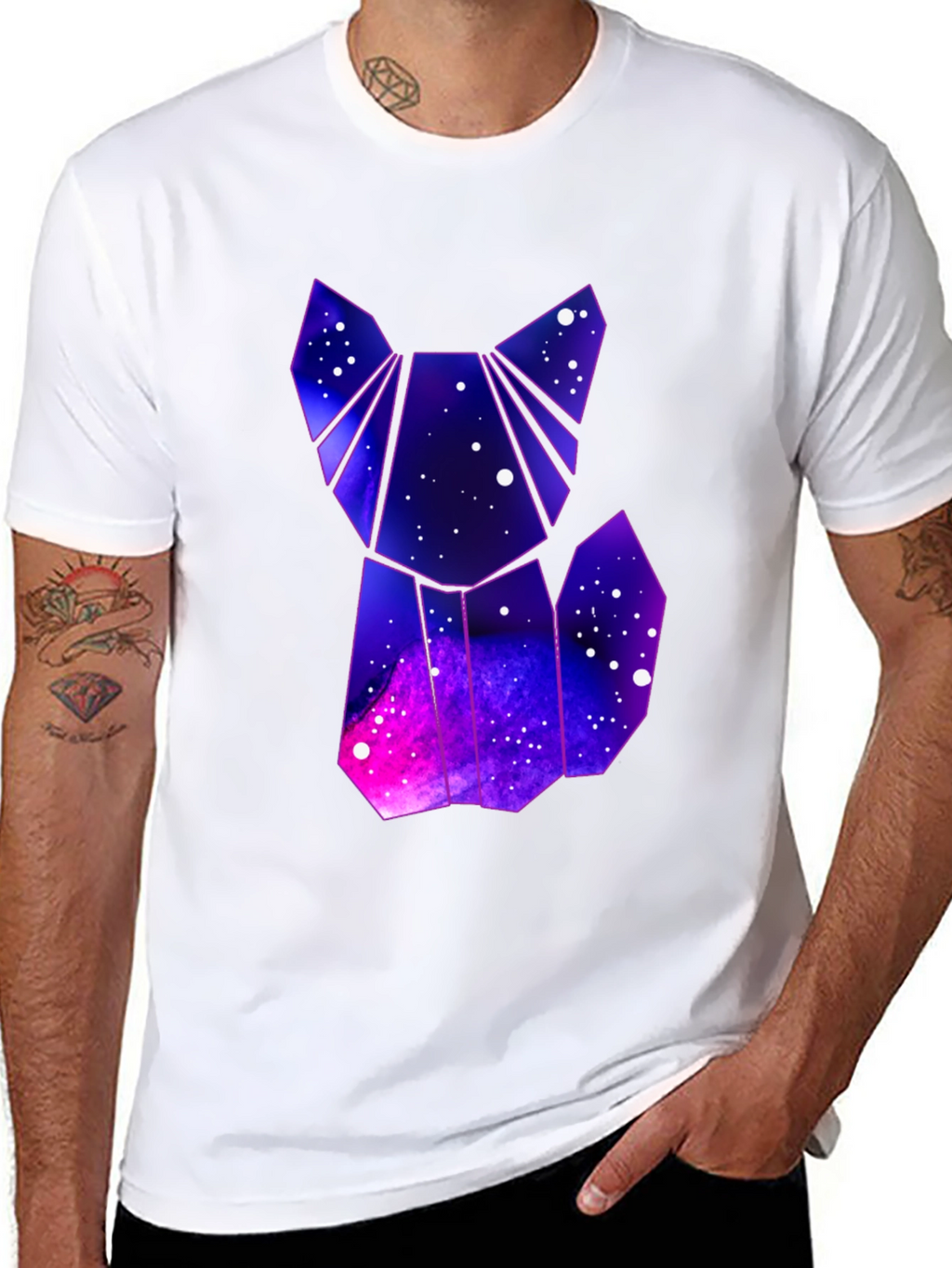 Camiseta Hombre Negra Diseño Gato Galaxia