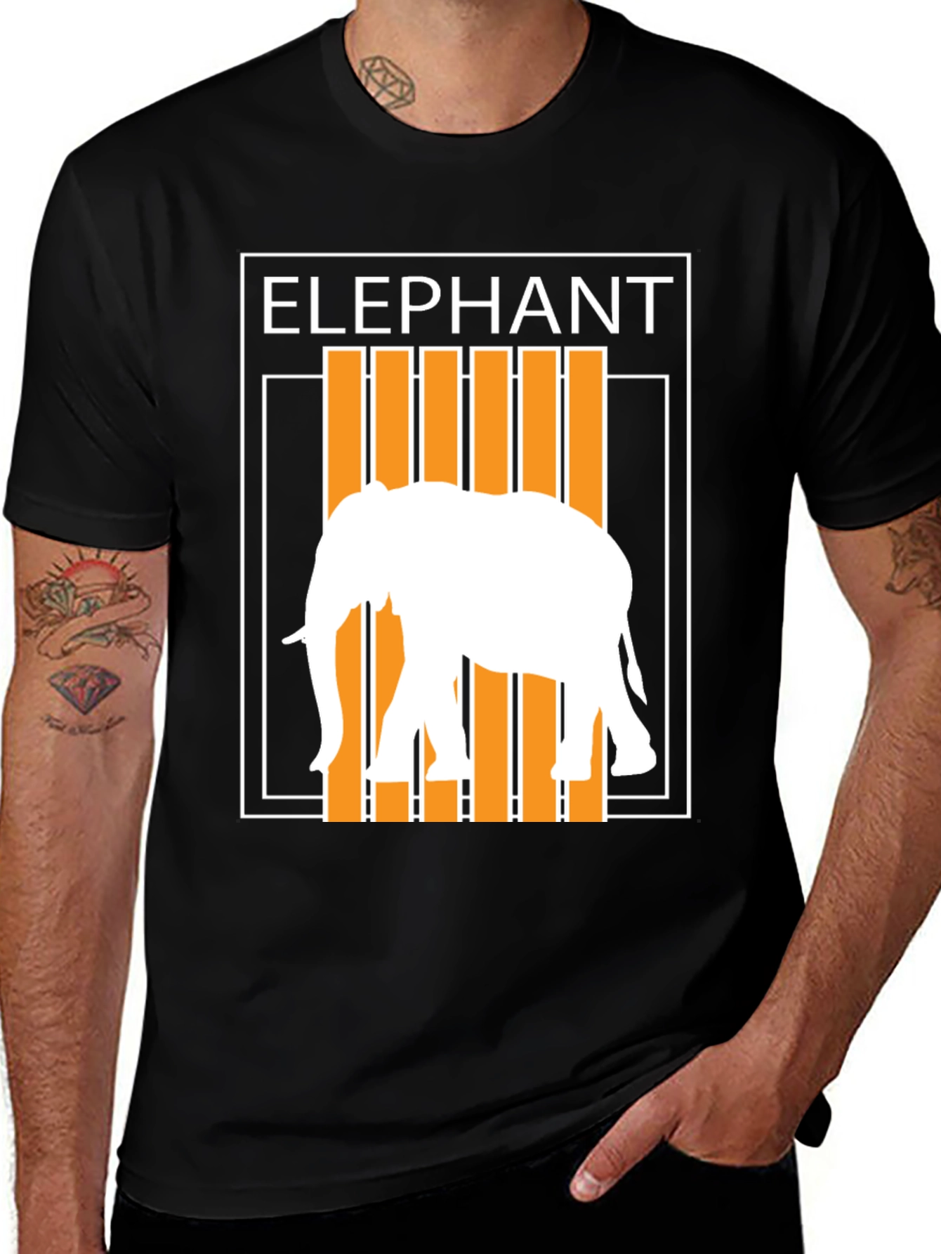 Camiseta Hombre Negra Diseño Elefante Moderno