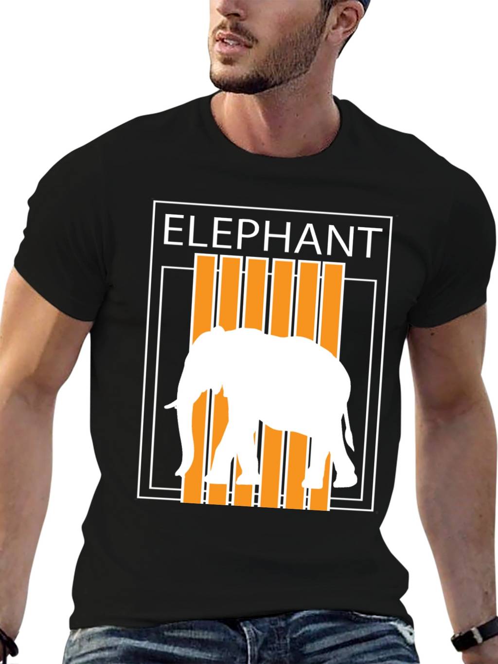 Camiseta Hombre Negra Diseño Elefante Moderno
