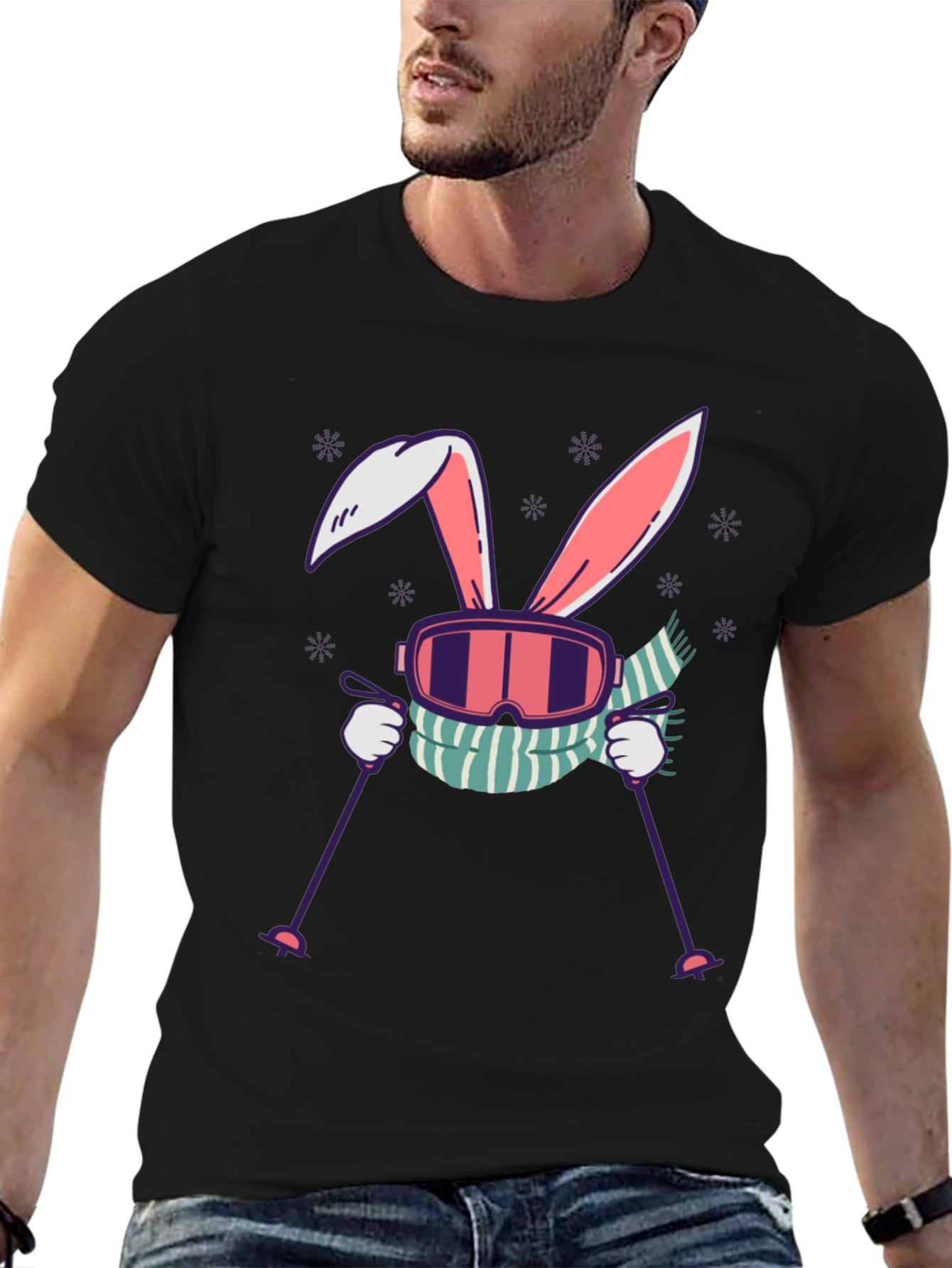 Camiseta Conejo Esquiador Diseño Invierno