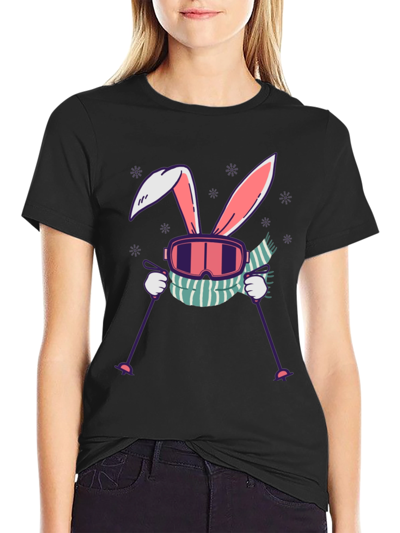 Camiseta Conejo Esquiador Diseño Invierno