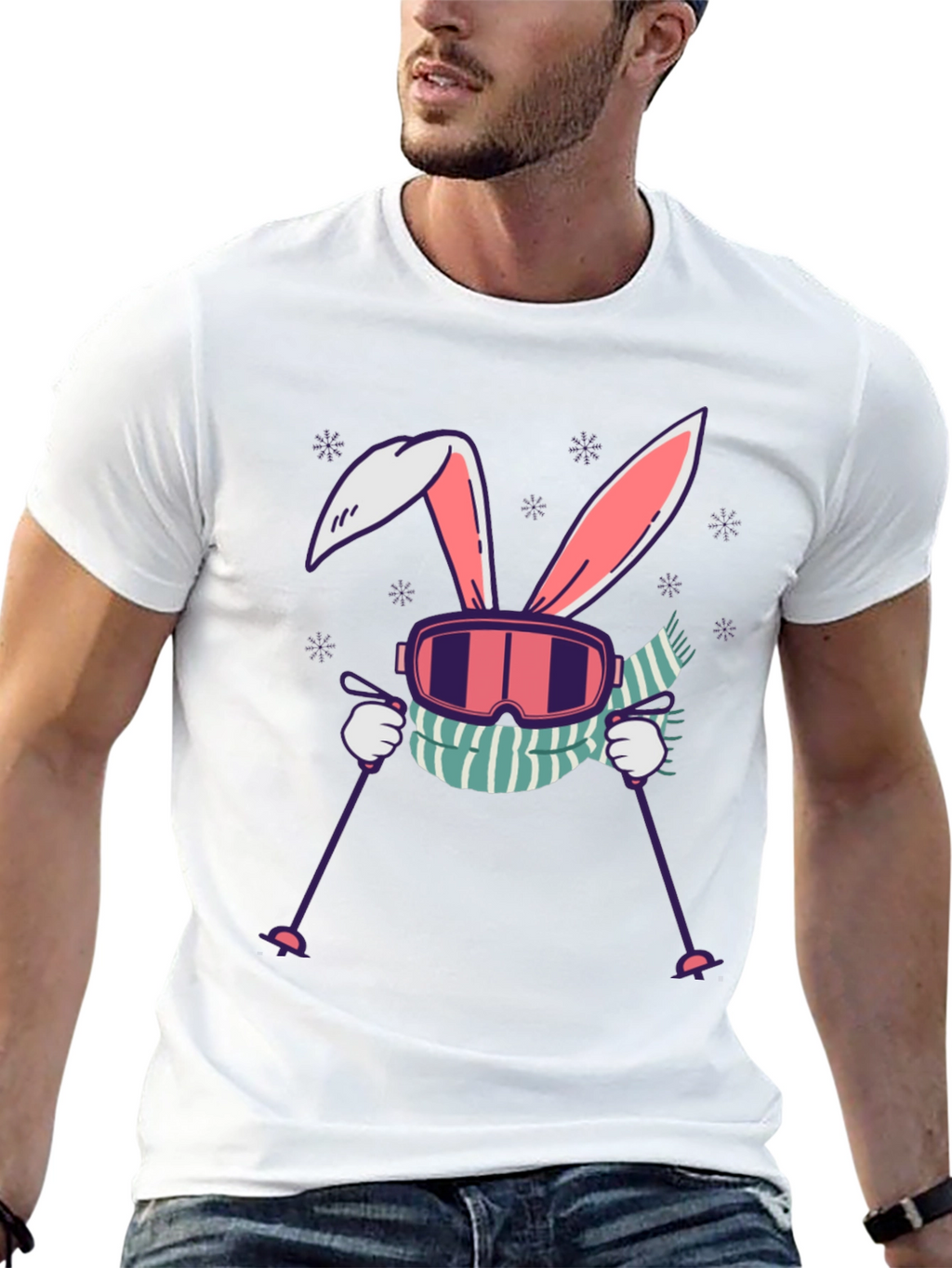 Camiseta Conejo Esquiador Diseño Invierno