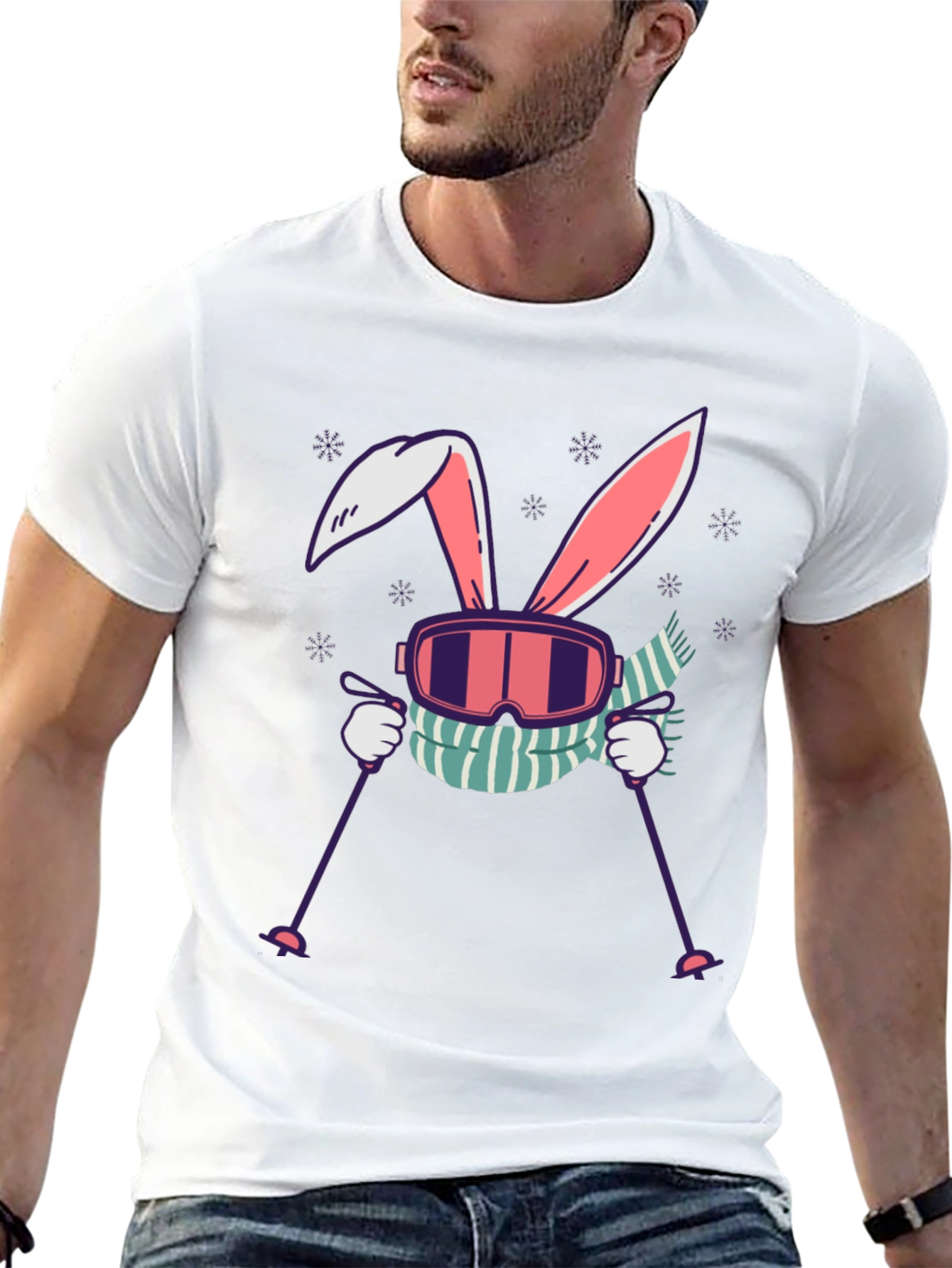 Camiseta Conejo Esquiador Diseño Invierno
