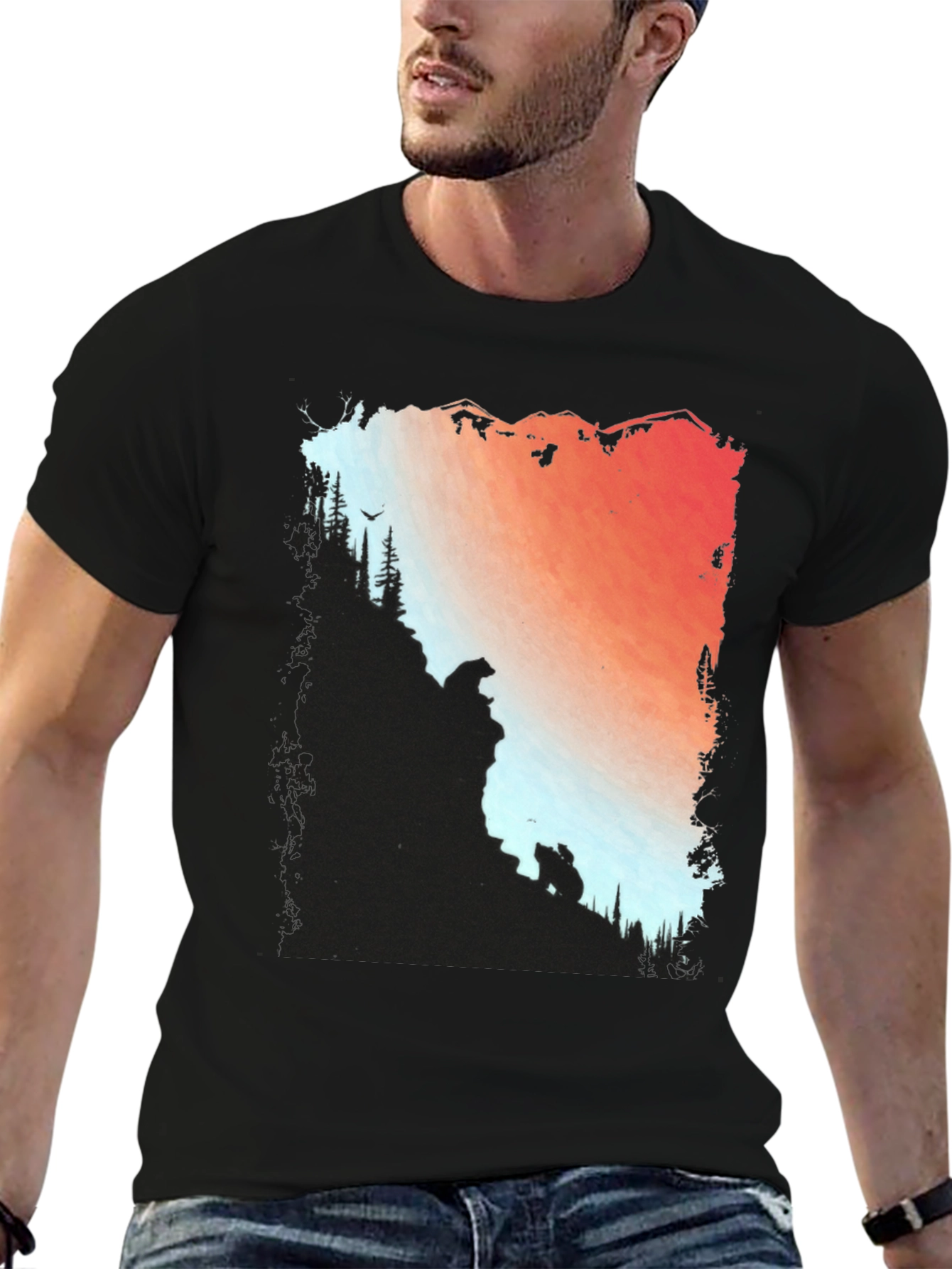 Camiseta Hombre Diseño Montaña y Osos