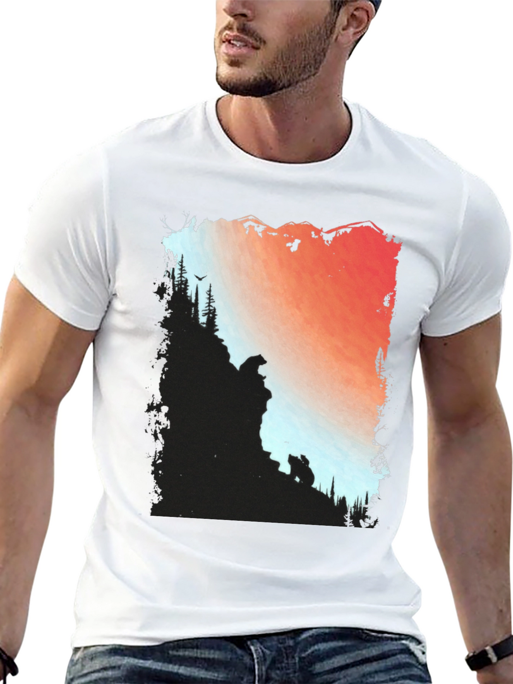 Camiseta Hombre Diseño Montaña y Osos