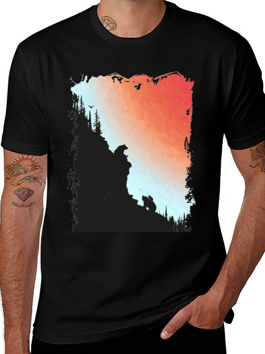 Camiseta Hombre Diseño Montaña y Osos