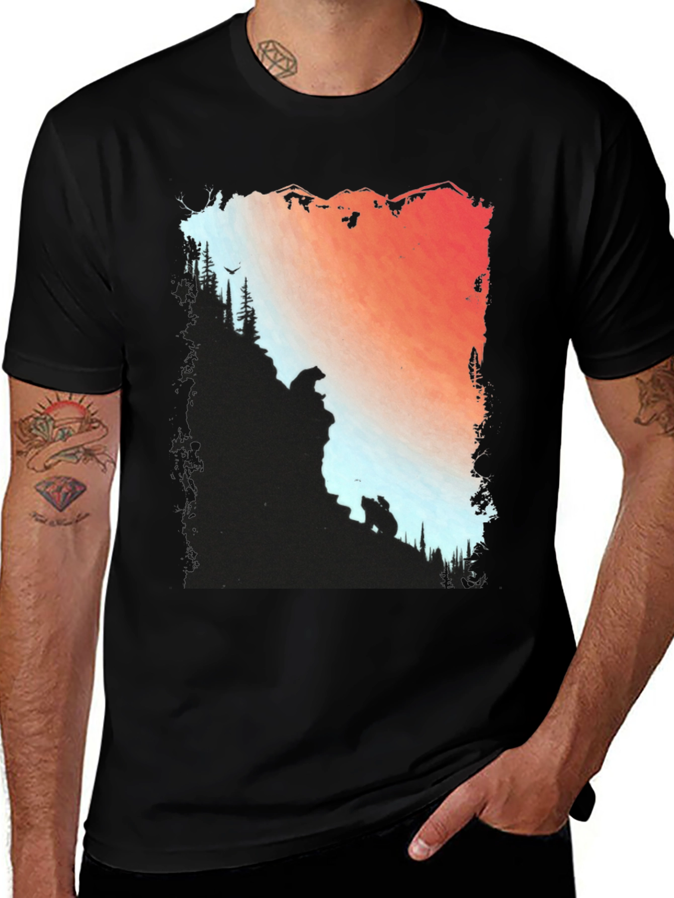 Camiseta Hombre Diseño Montaña y Osos