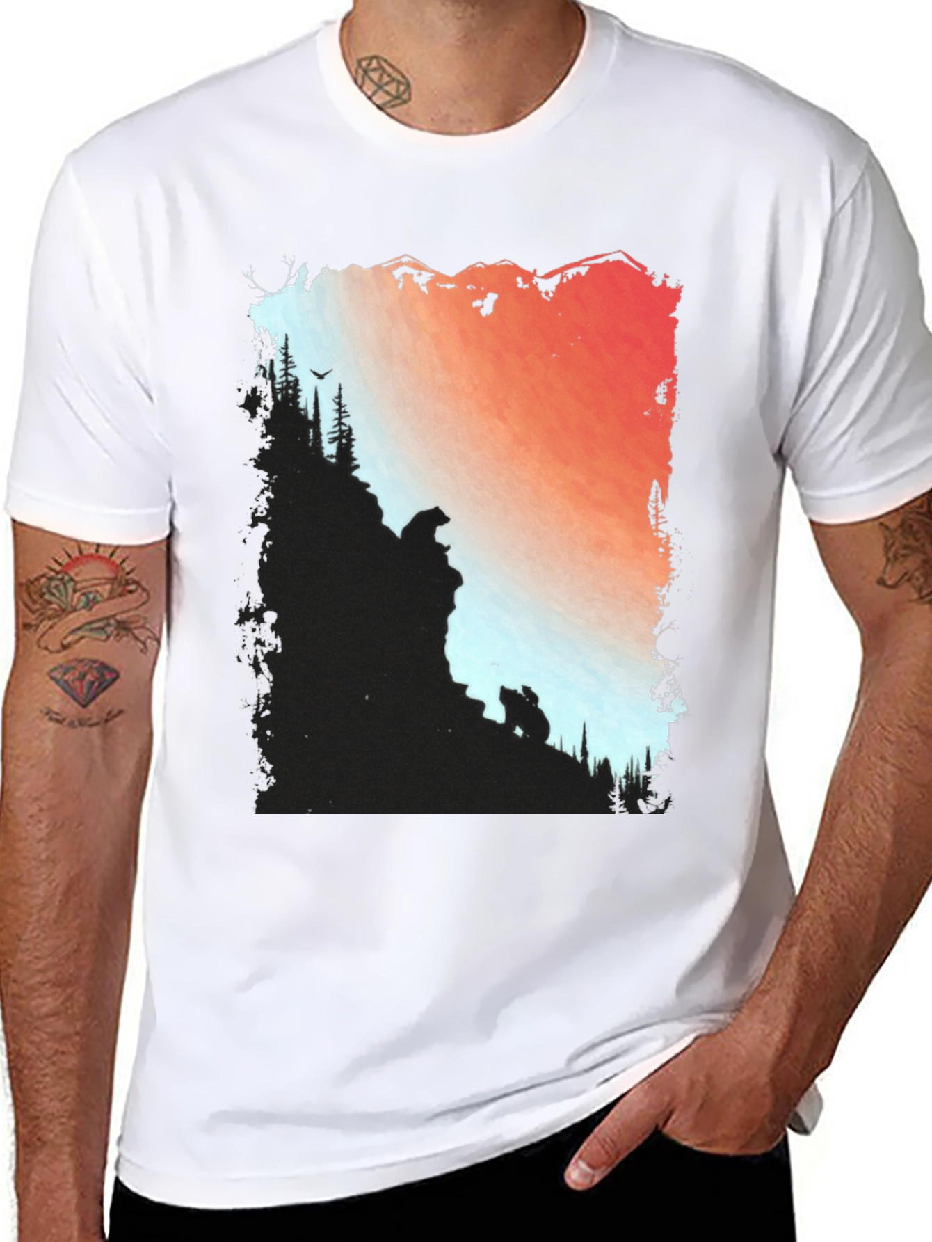 Camiseta Hombre Diseño Montaña y Osos