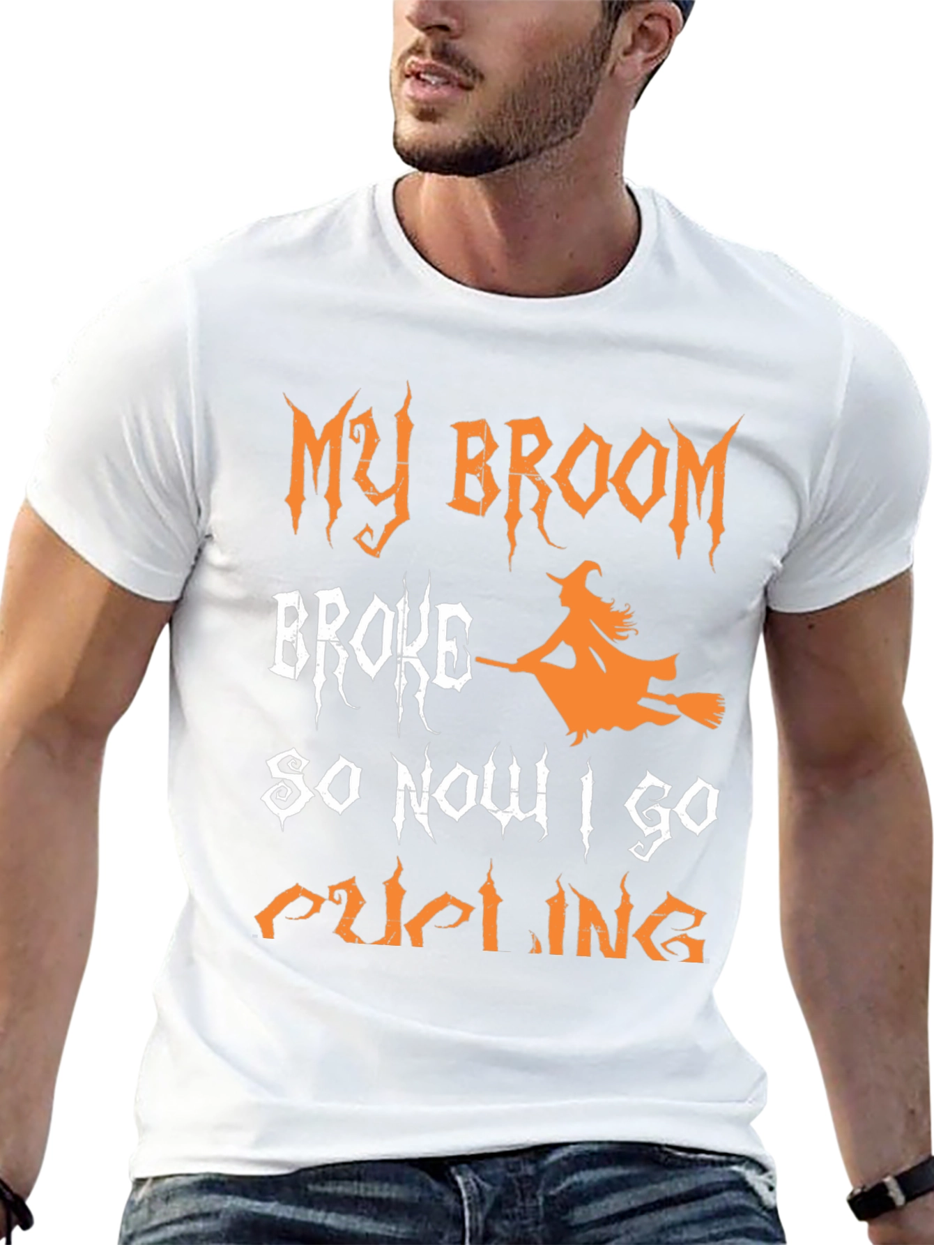 Camiseta Halloween Mi Escoba Se Rompió Ahora Voy en Ciclismo
