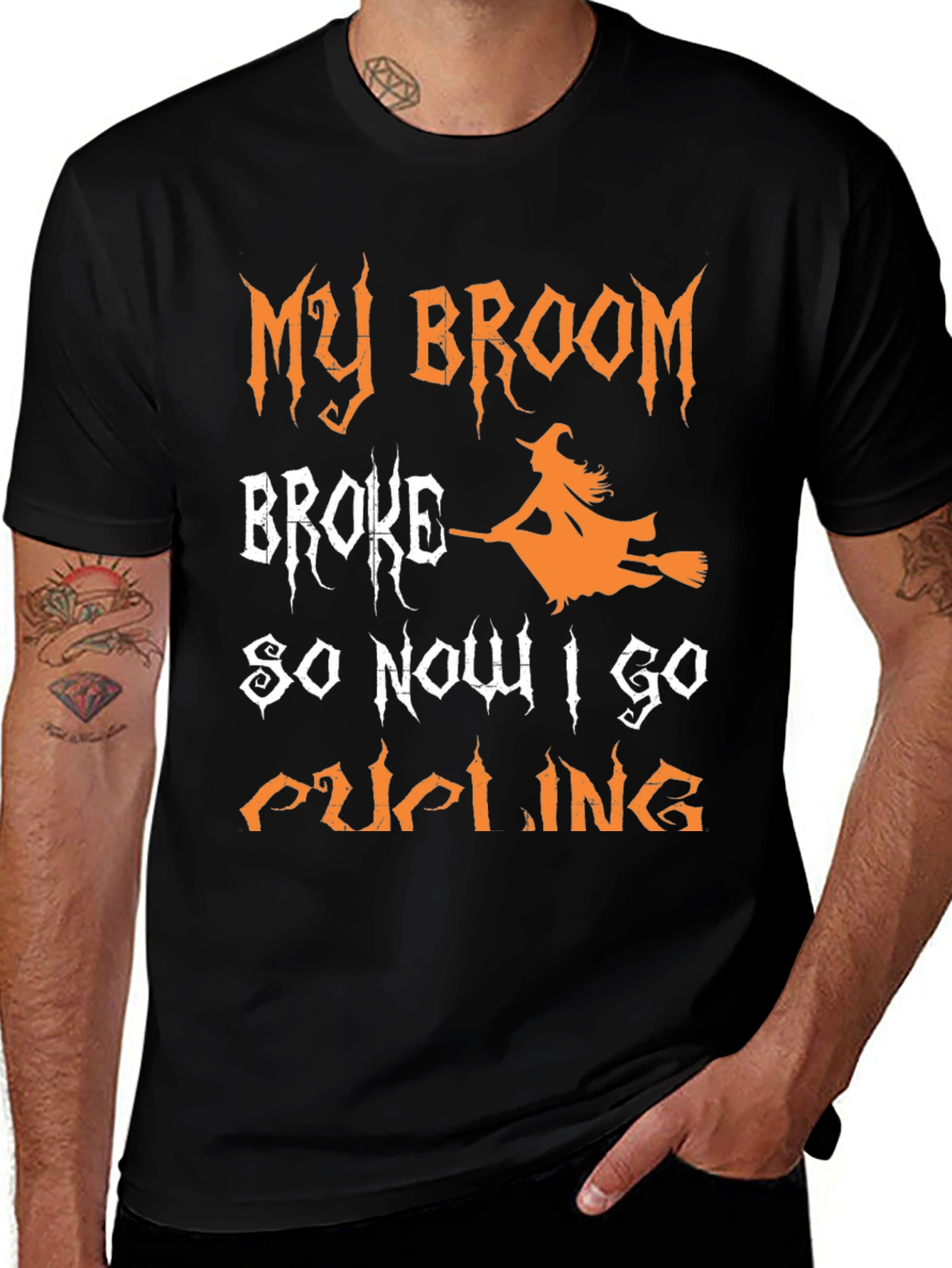 Camiseta Halloween Mi Escoba Se Rompió Ahora Voy en Ciclismo