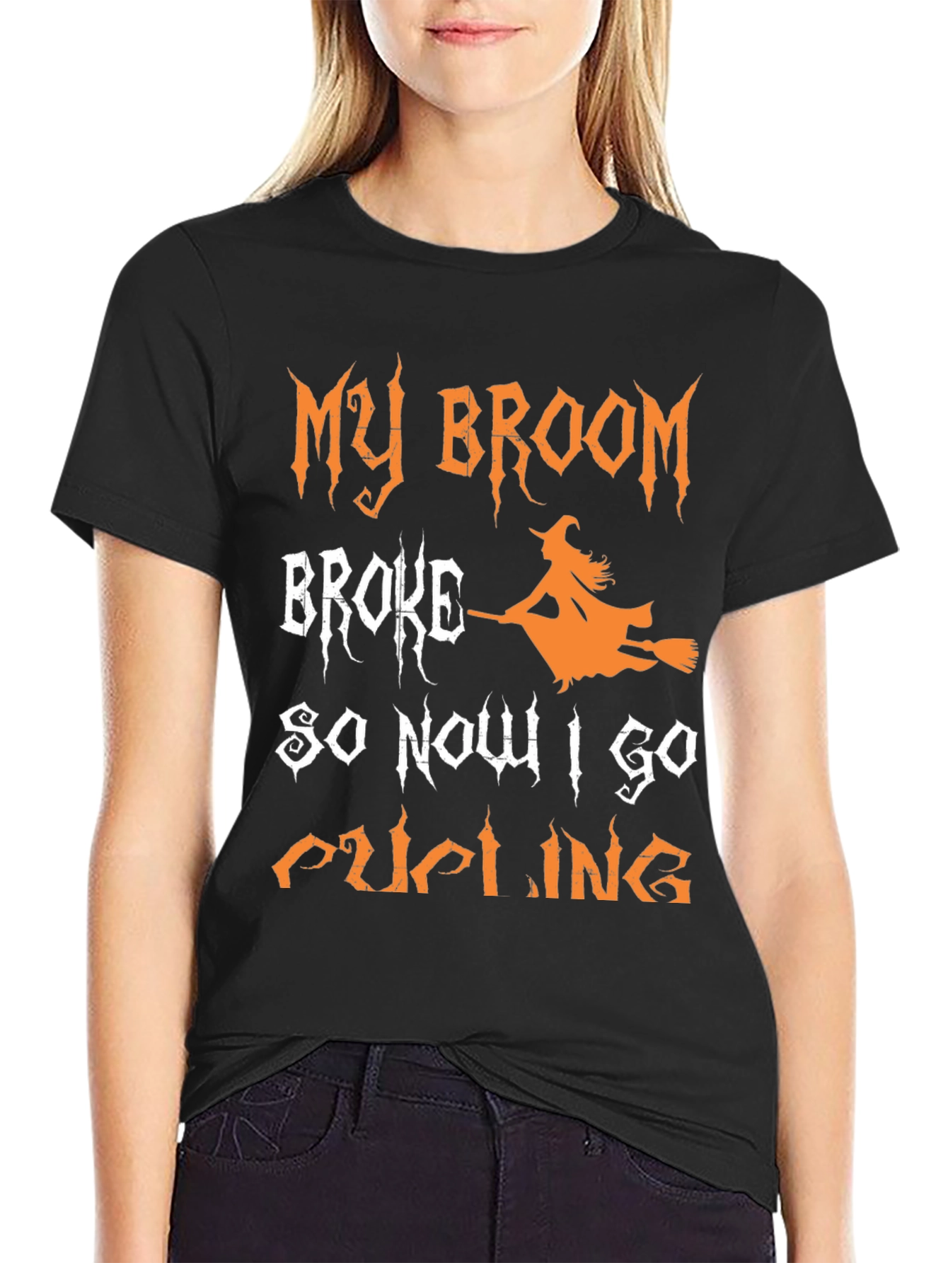 Camiseta Halloween Mi Escoba Se Rompió Ahora Voy en Ciclismo