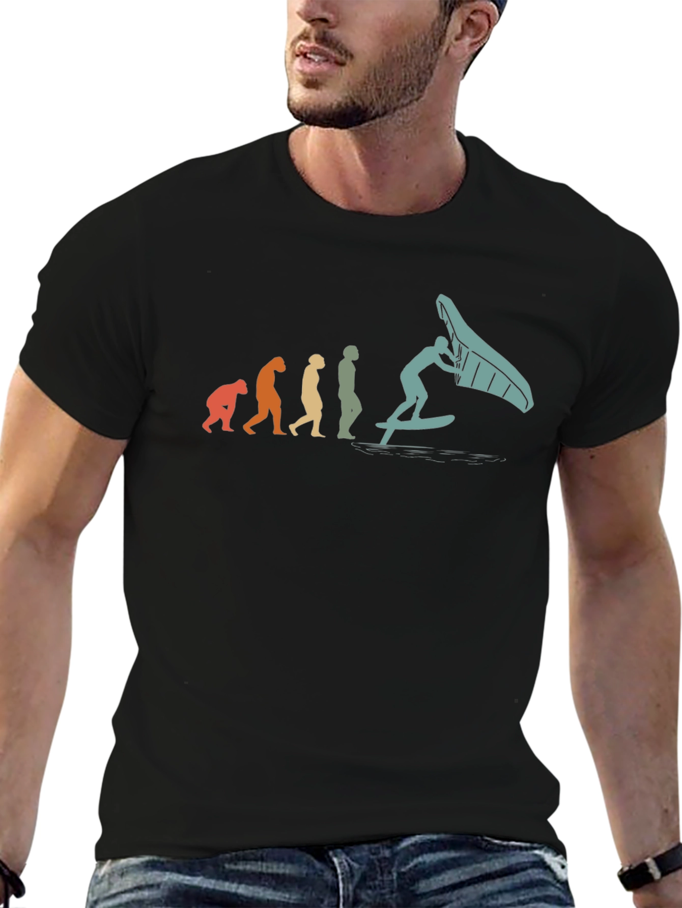 Camiseta Hombre Evolución Windsurf Negra