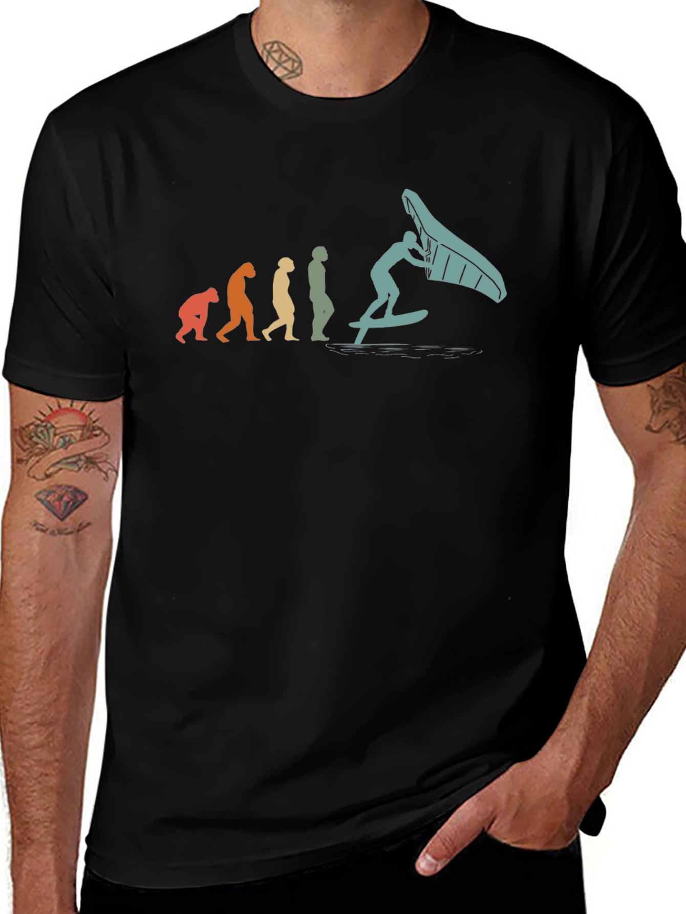 Camiseta Hombre Evolución Windsurf Negra