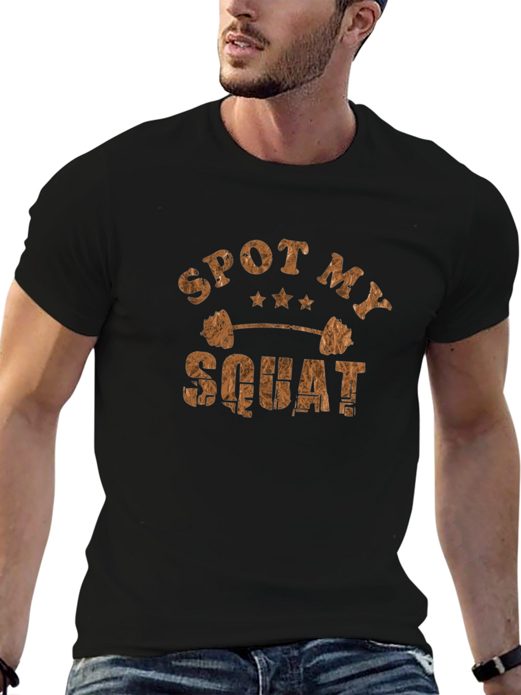 Camiseta Hombre Negra Spot My Squat Gimnasio