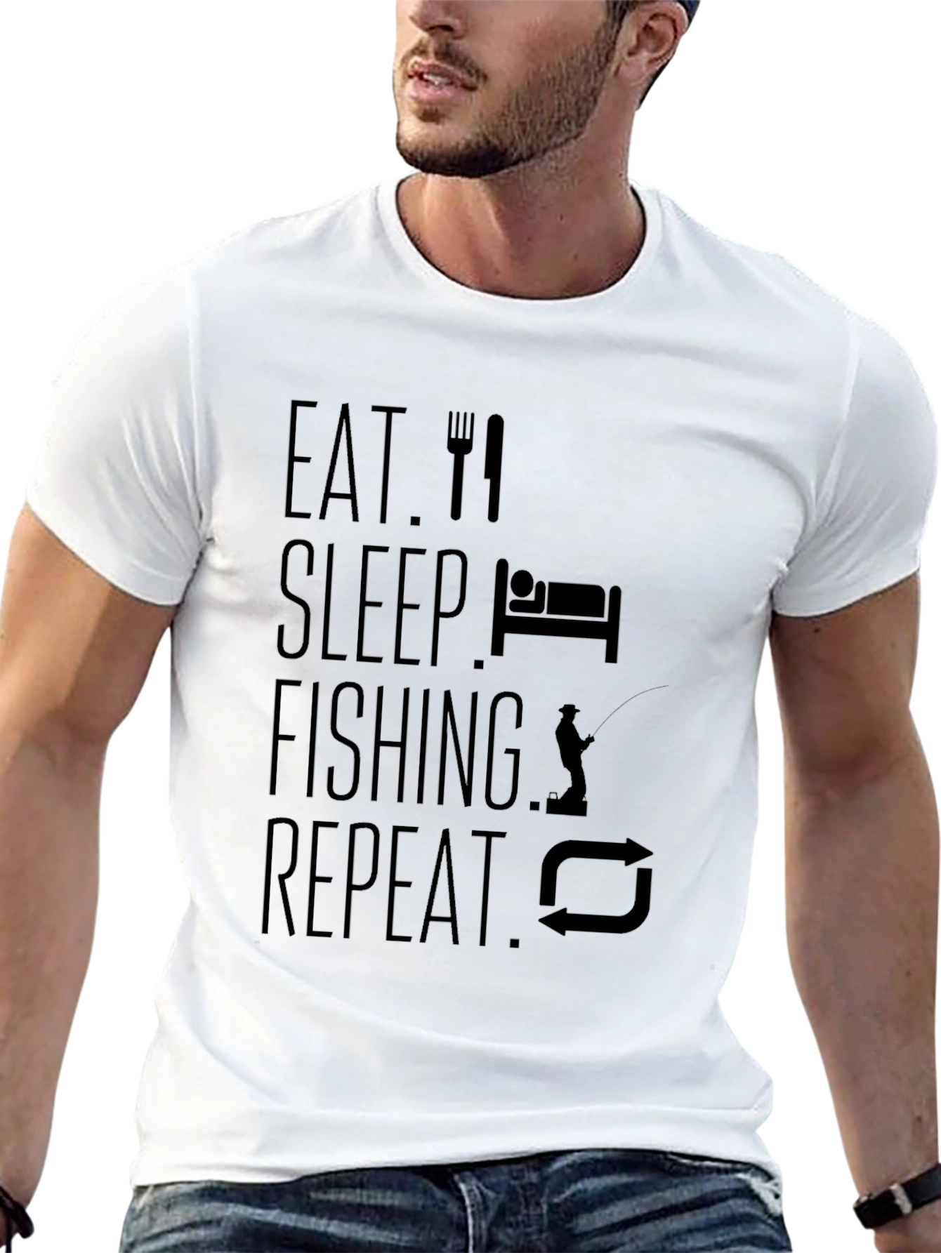 Camiseta Hombre Negra: Comer Dormir Pescar Repetir