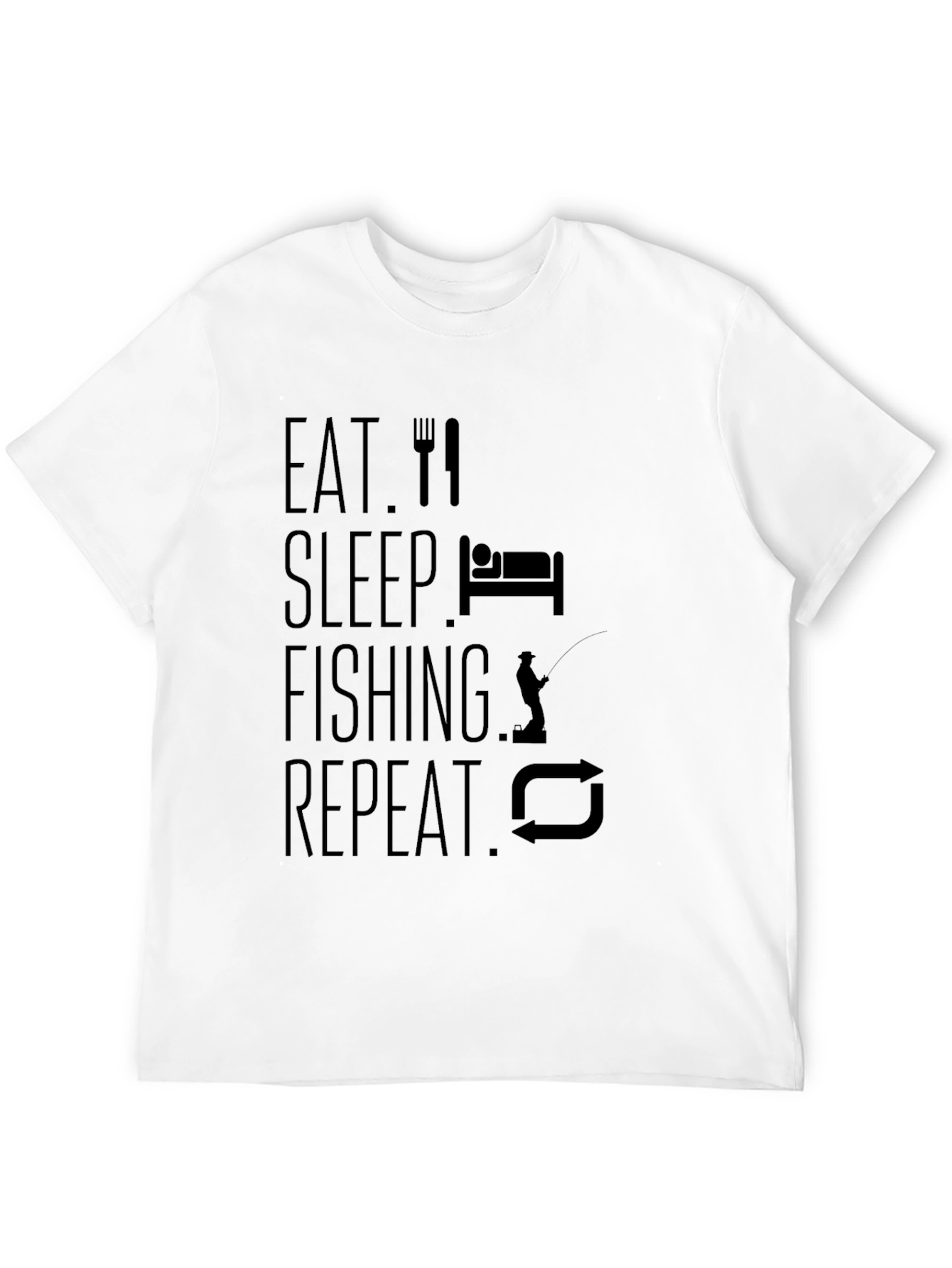 Camiseta Hombre Negra: Comer Dormir Pescar Repetir