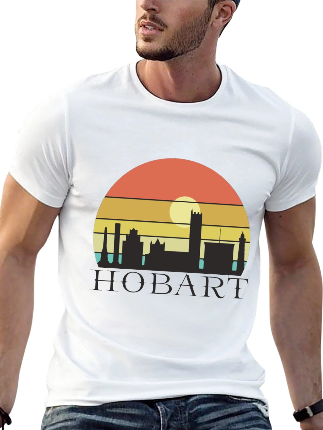 Camiseta Hombre Negra Hobart Skyline Retro