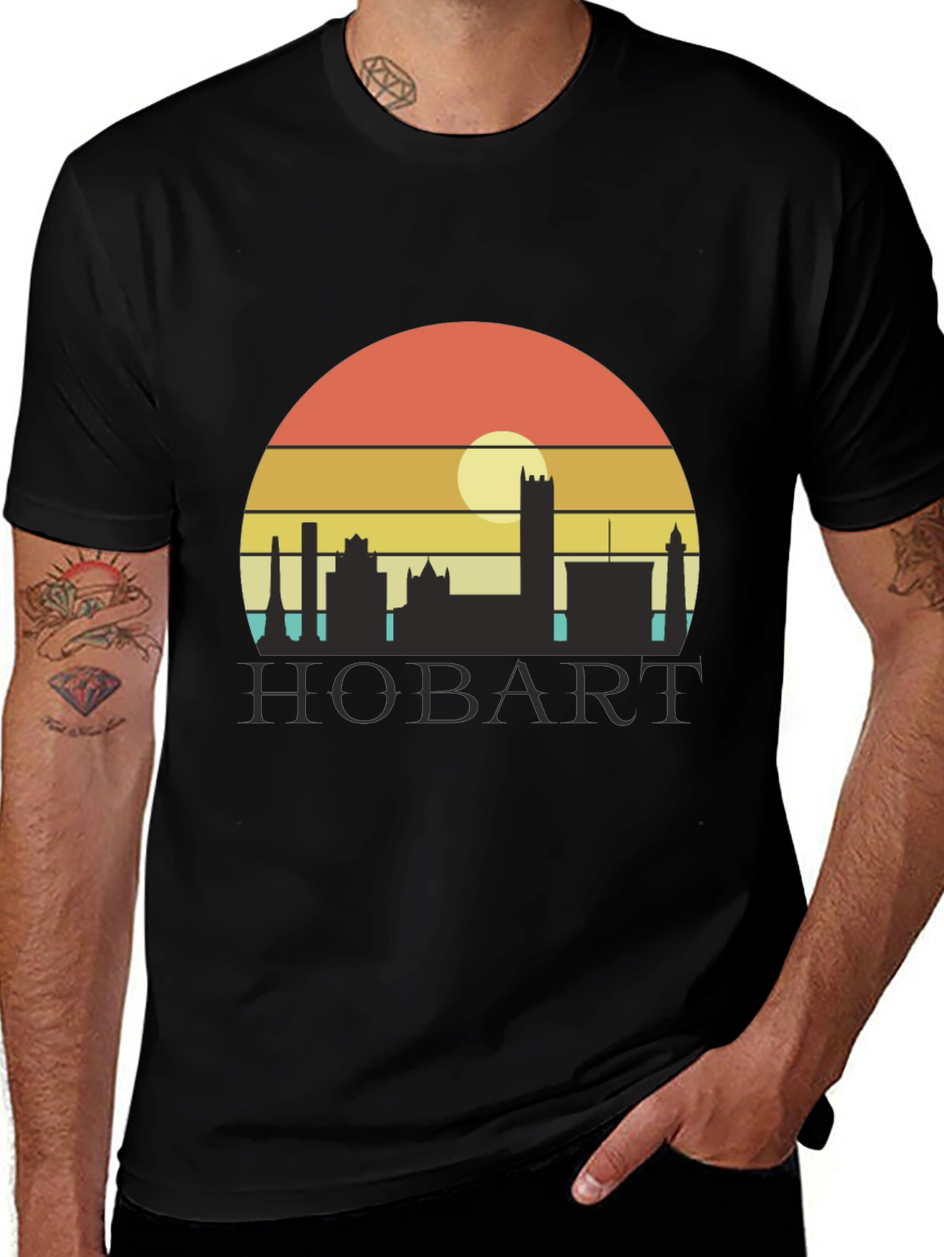Camiseta Hombre Negra Hobart Skyline Retro