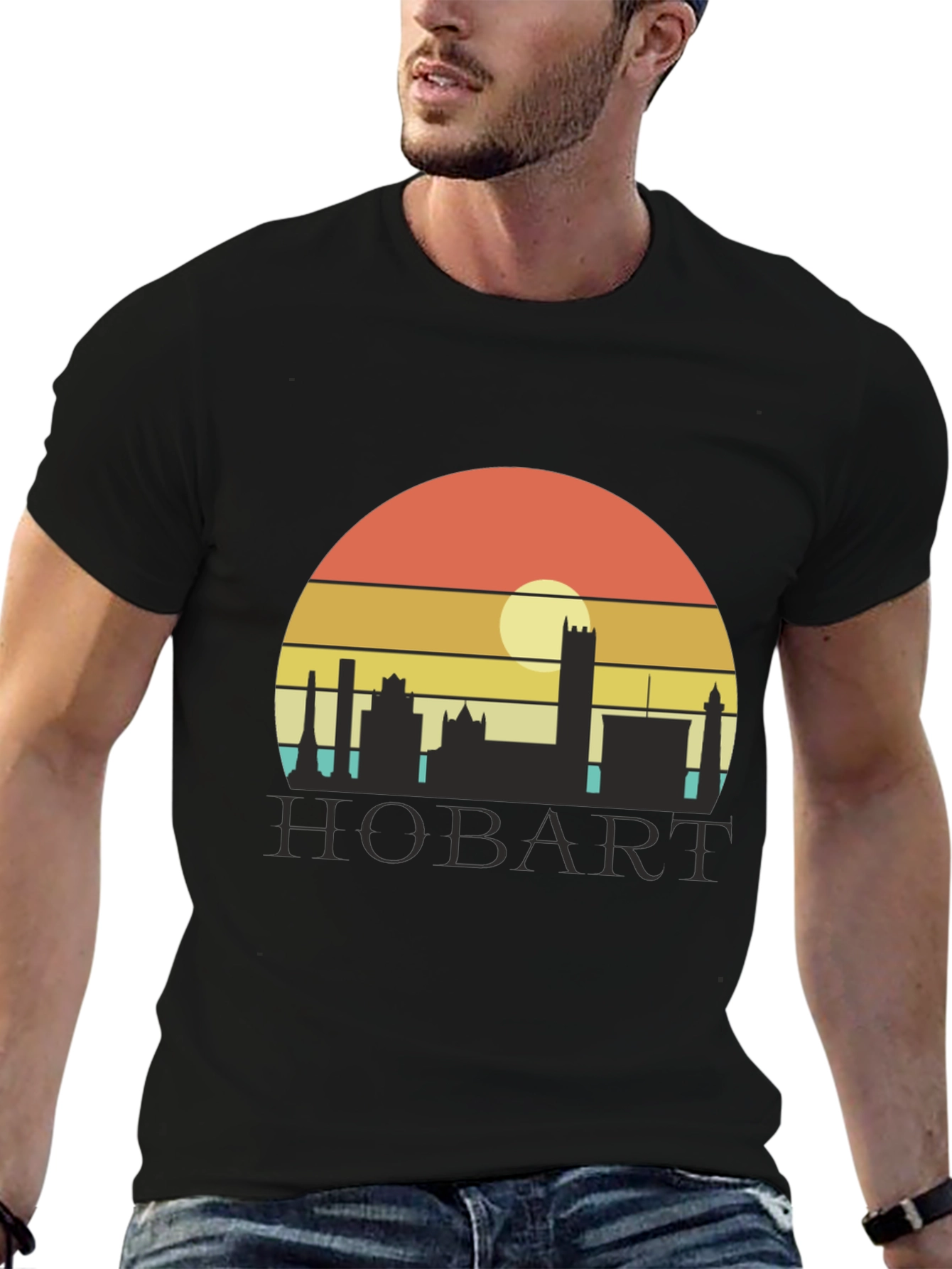 Camiseta Hombre Negra Hobart Skyline Retro