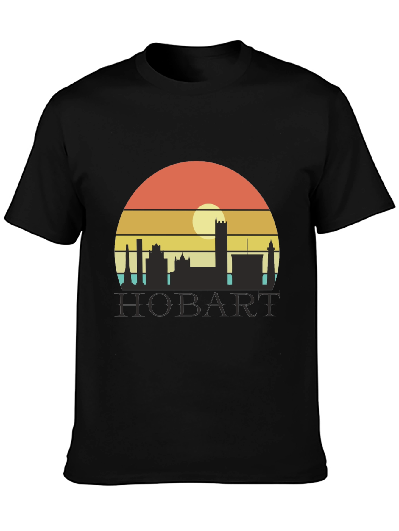 Camiseta Hombre Negra Hobart Skyline Retro