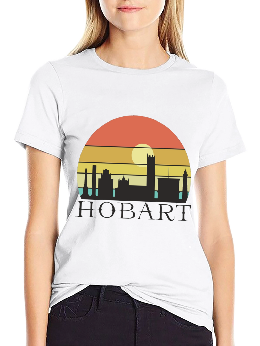 Camiseta Hombre Negra Hobart Skyline Retro