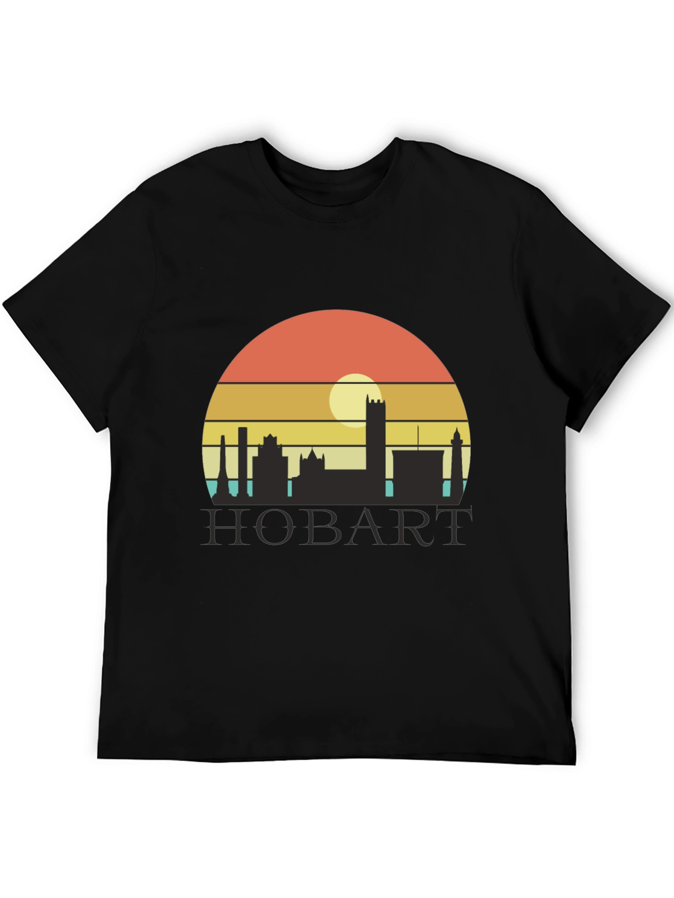 Camiseta Hombre Negra Hobart Skyline Retro