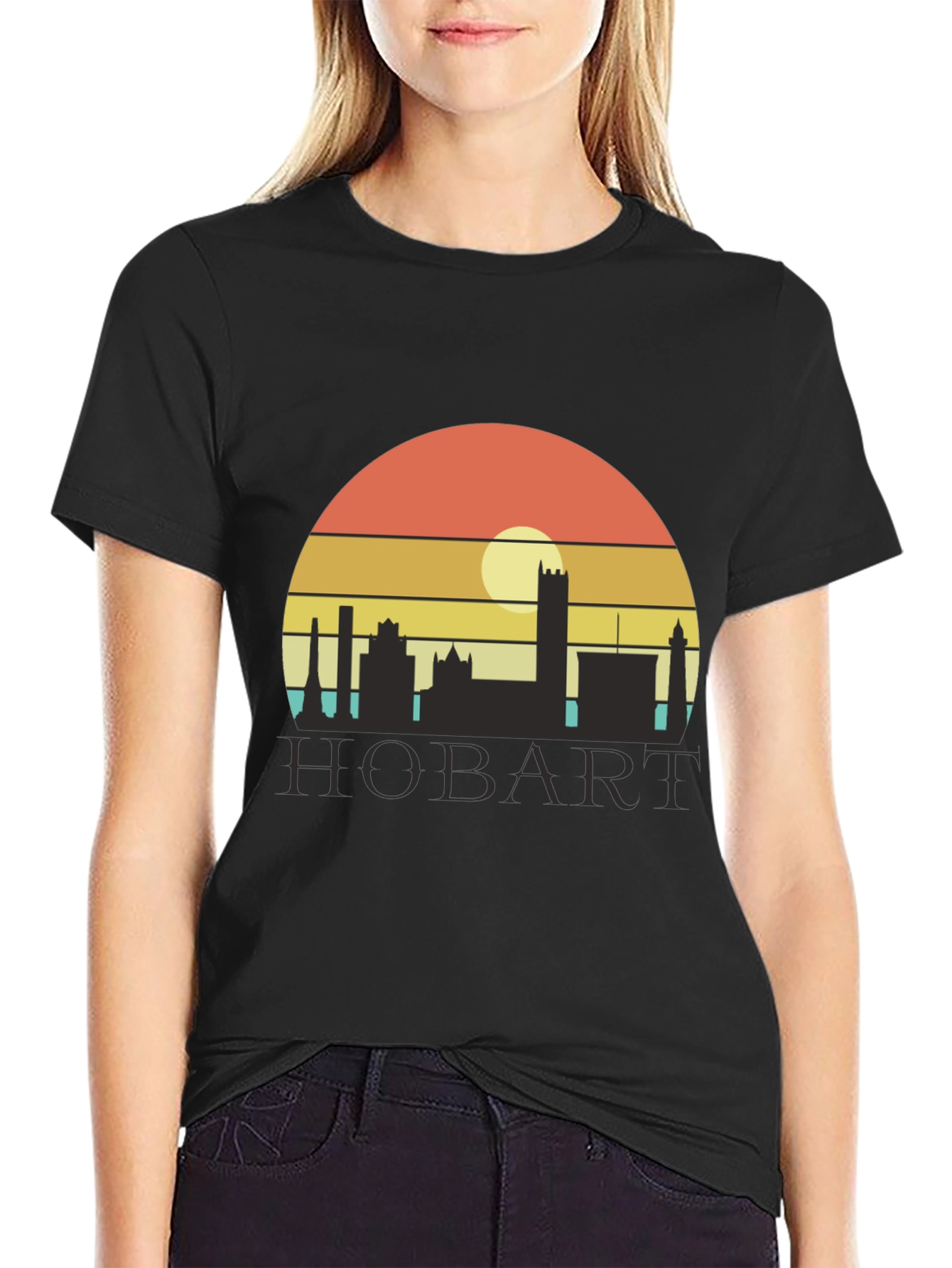 Camiseta Hombre Negra Hobart Skyline Retro