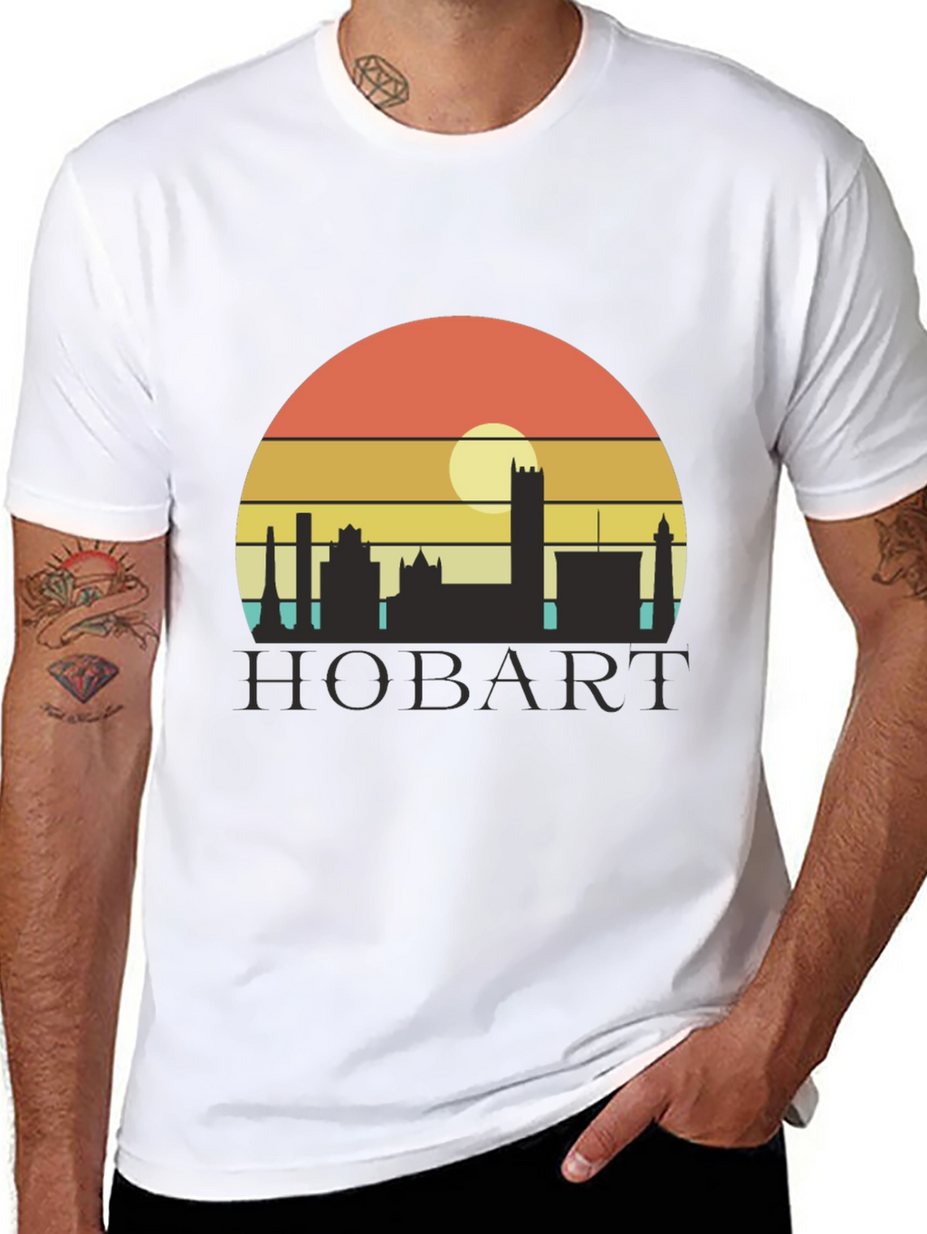 Camiseta Hombre Negra Hobart Skyline Retro