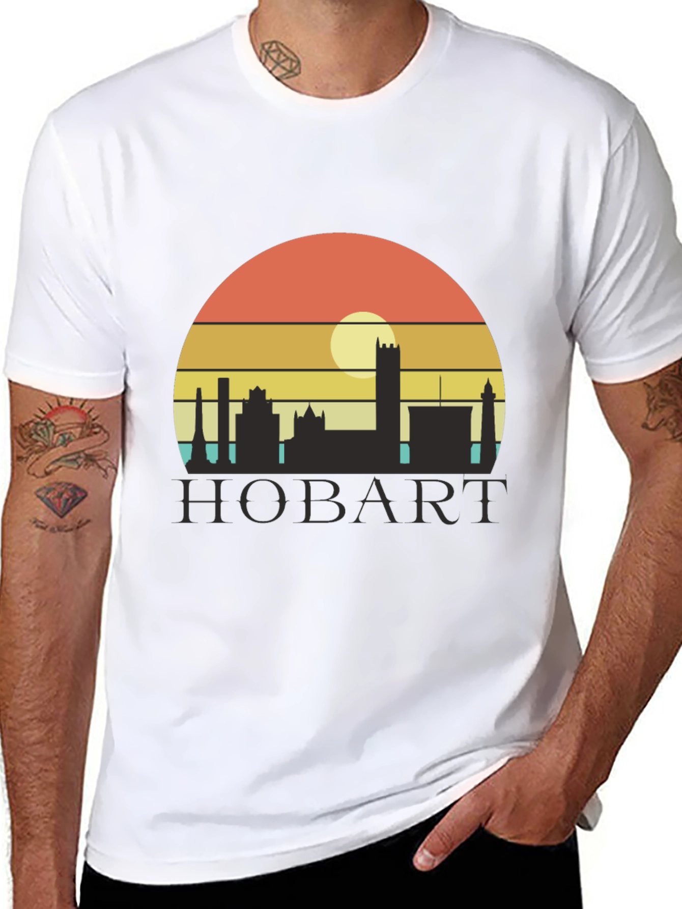 Camiseta Hombre Negra Hobart Skyline Retro