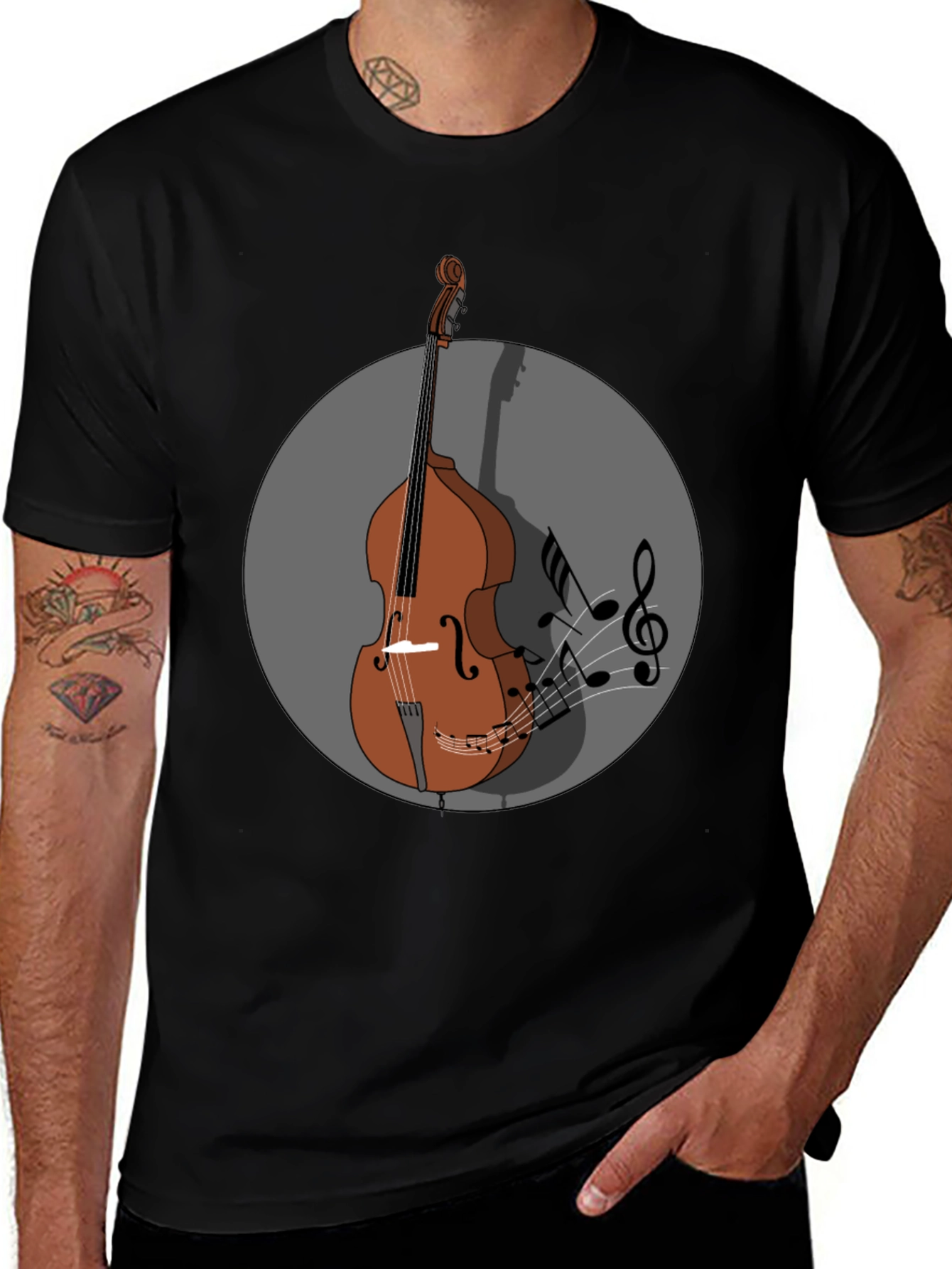 Camiseta Hombre Diseño Contrabajo Musical