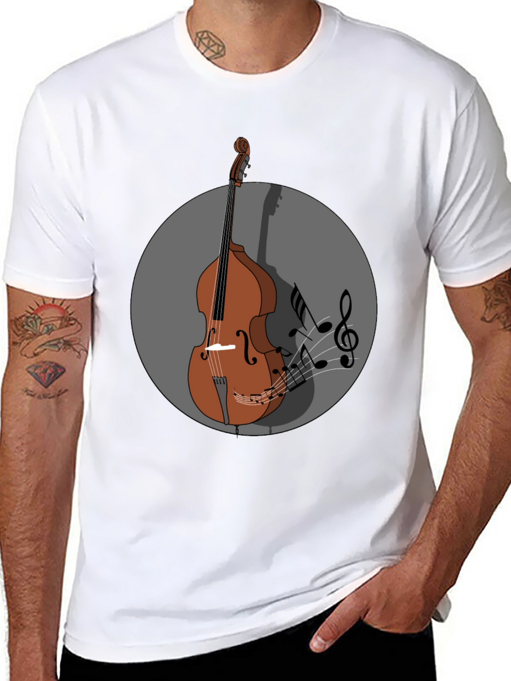 Camiseta Hombre Diseño Contrabajo Musical