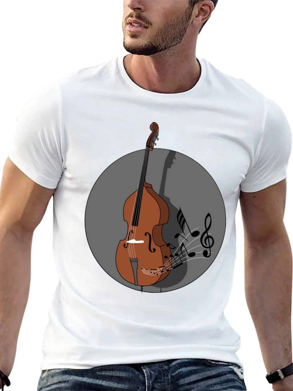 Camiseta Hombre Diseño Contrabajo Musical