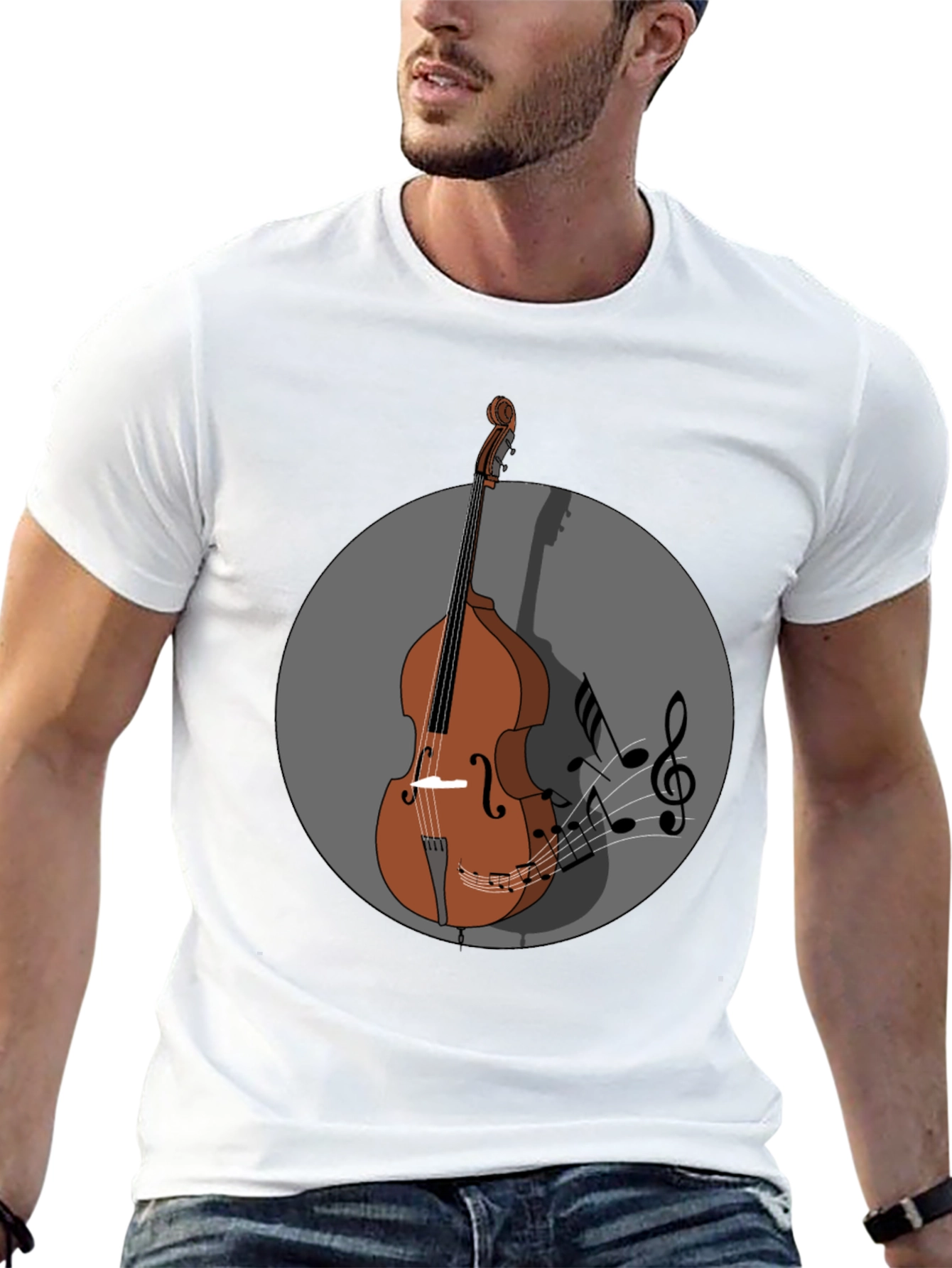 Camiseta Hombre Diseño Contrabajo Musical