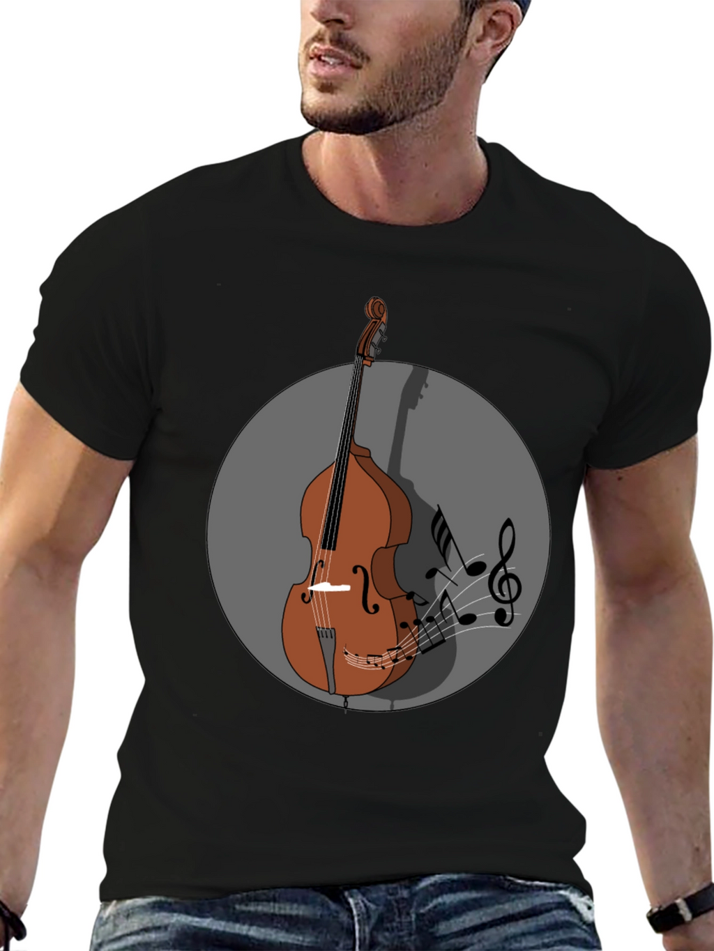 Camiseta Hombre Diseño Contrabajo Musical