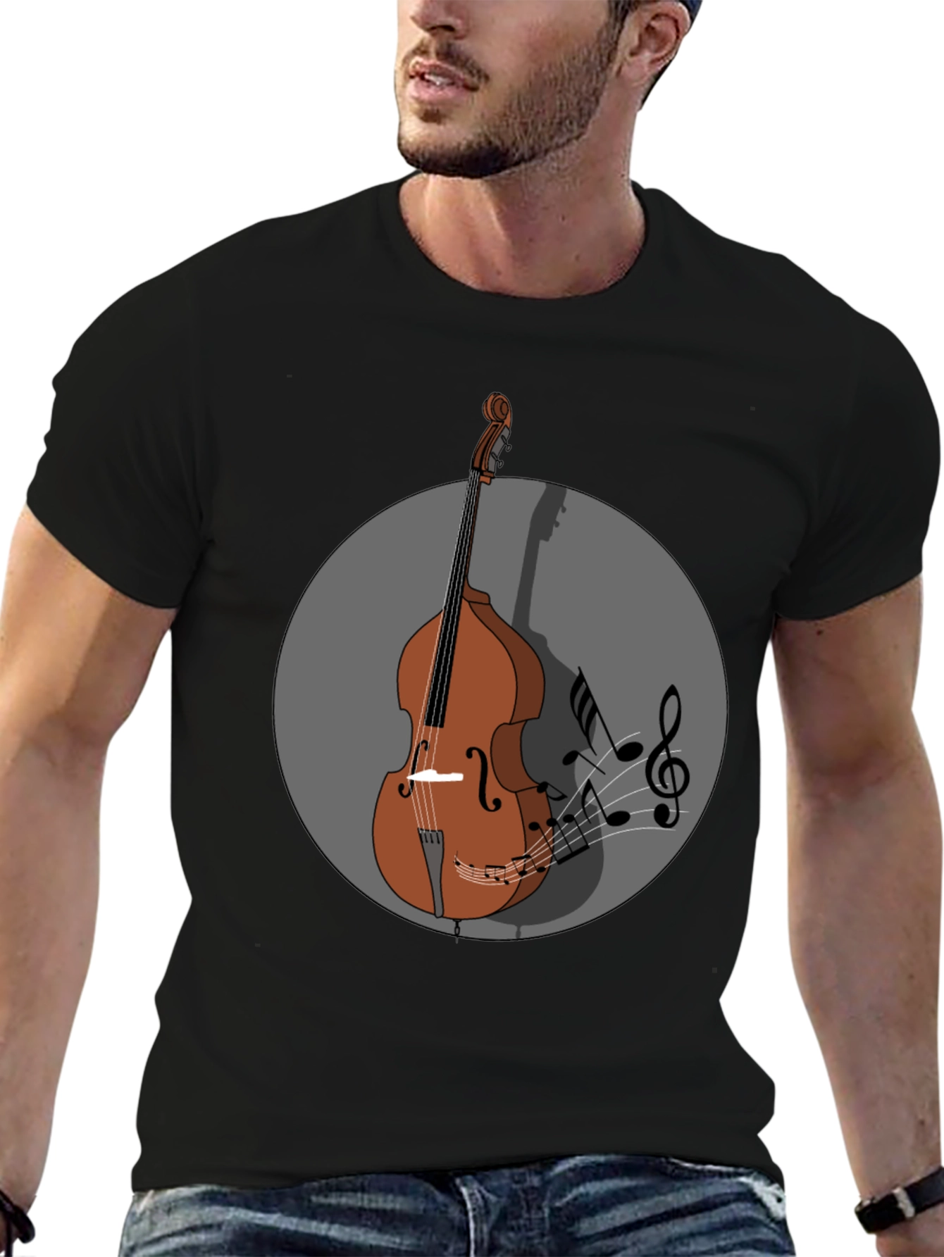 Camiseta Hombre Diseño Contrabajo Musical