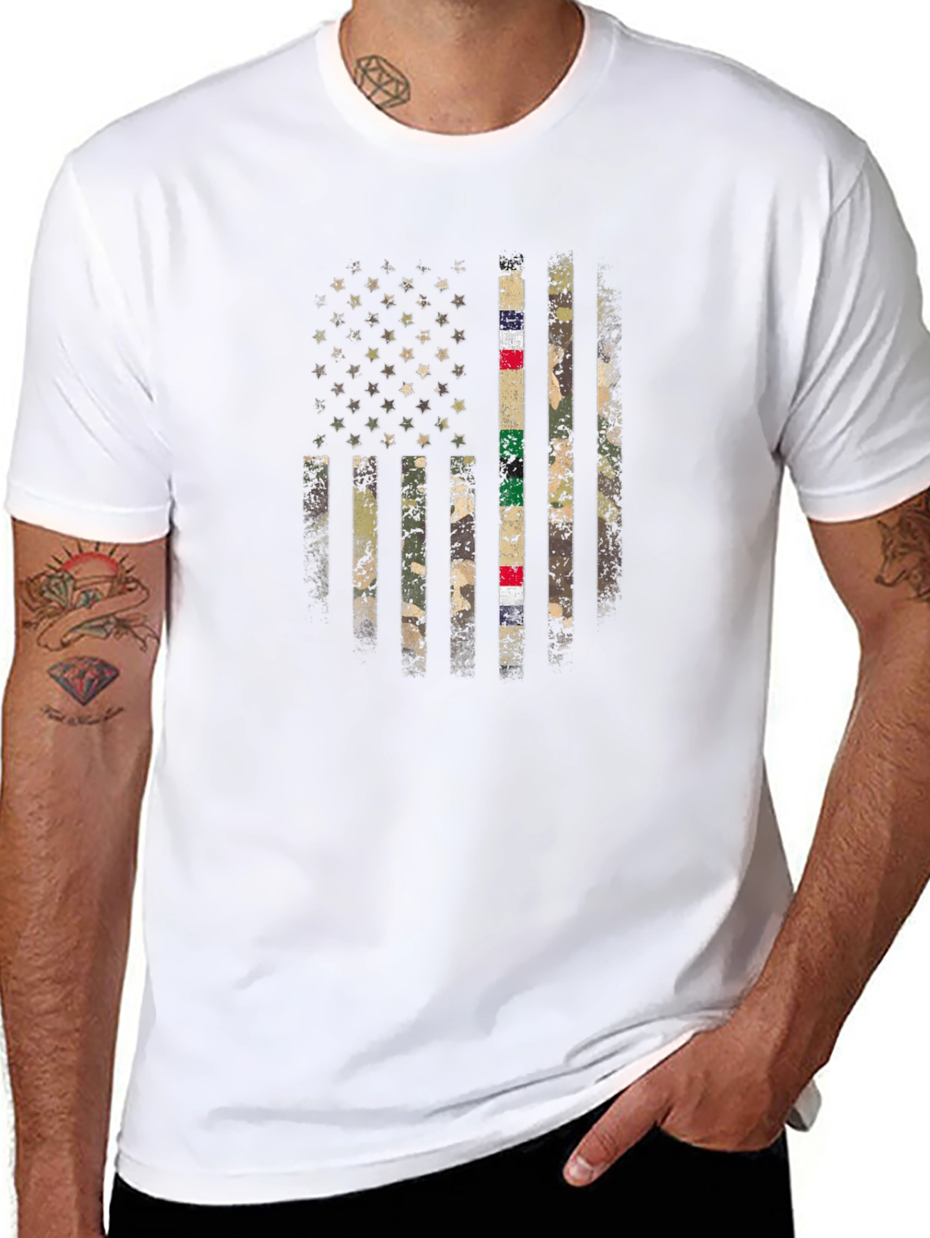 Camiseta Hombre Bandera USA Camuflaje Militar