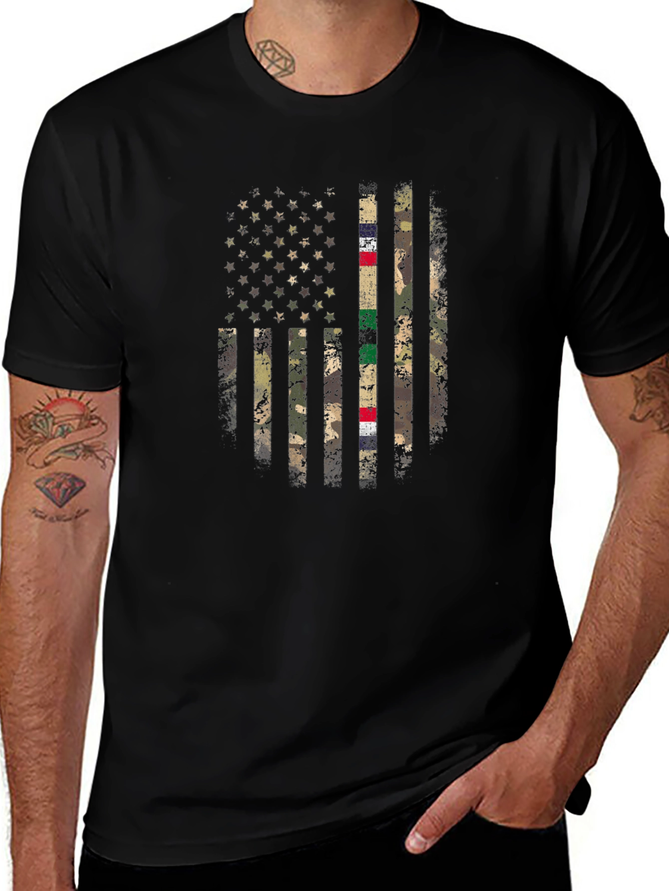 Camiseta Hombre Bandera USA Camuflaje Militar