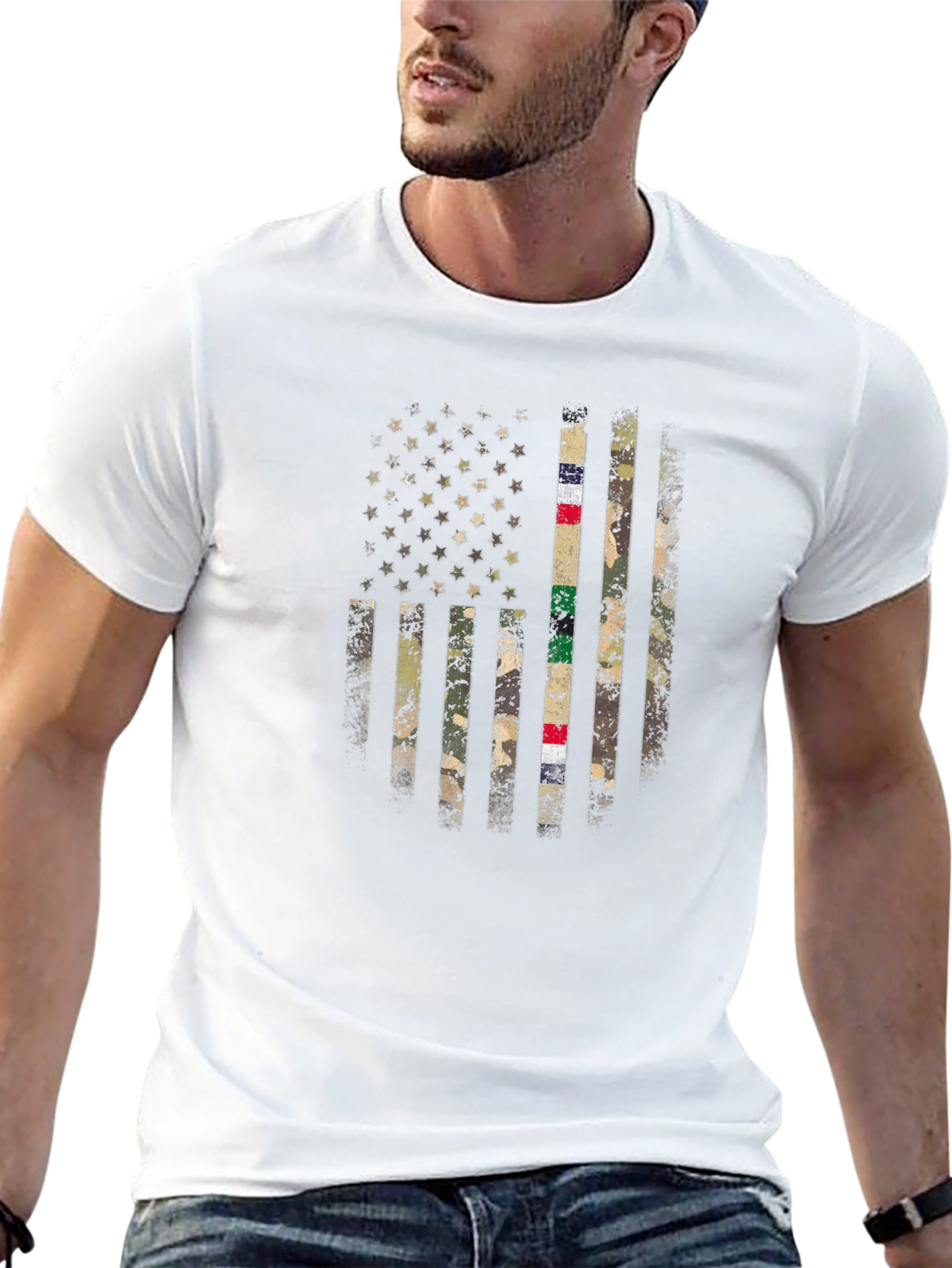 Camiseta Hombre Bandera USA Camuflaje Militar