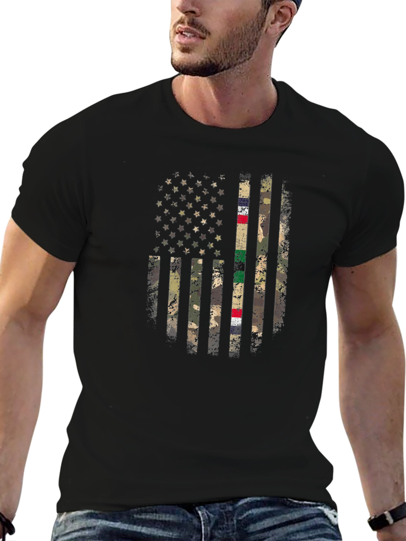 Camiseta Hombre Bandera USA Camuflaje Militar