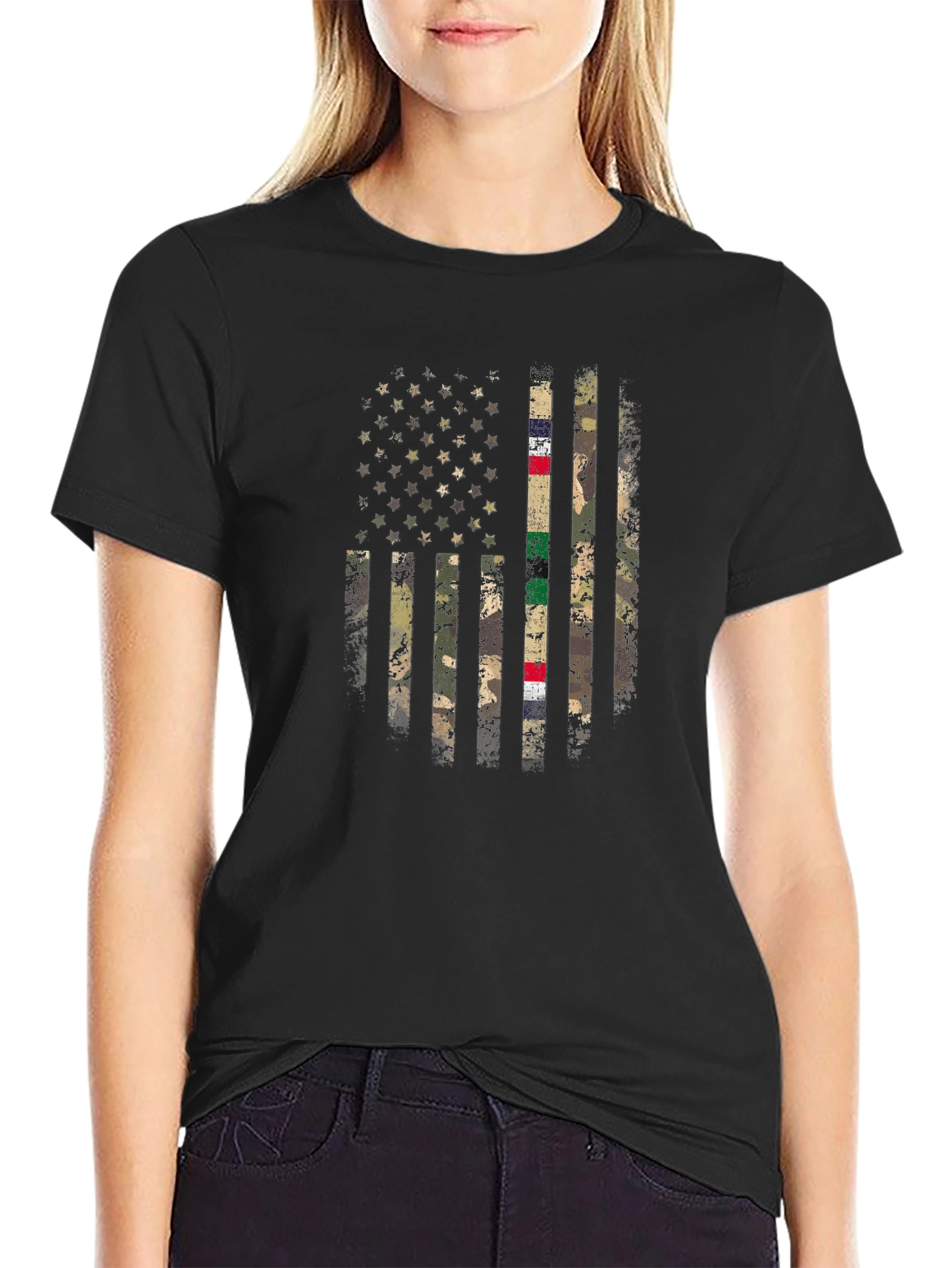 Camiseta Hombre Bandera USA Camuflaje Militar