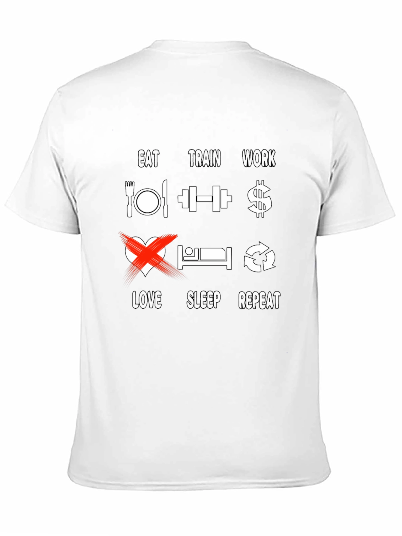Camiseta Eat Train Work Repeat - Divertida y motivacional